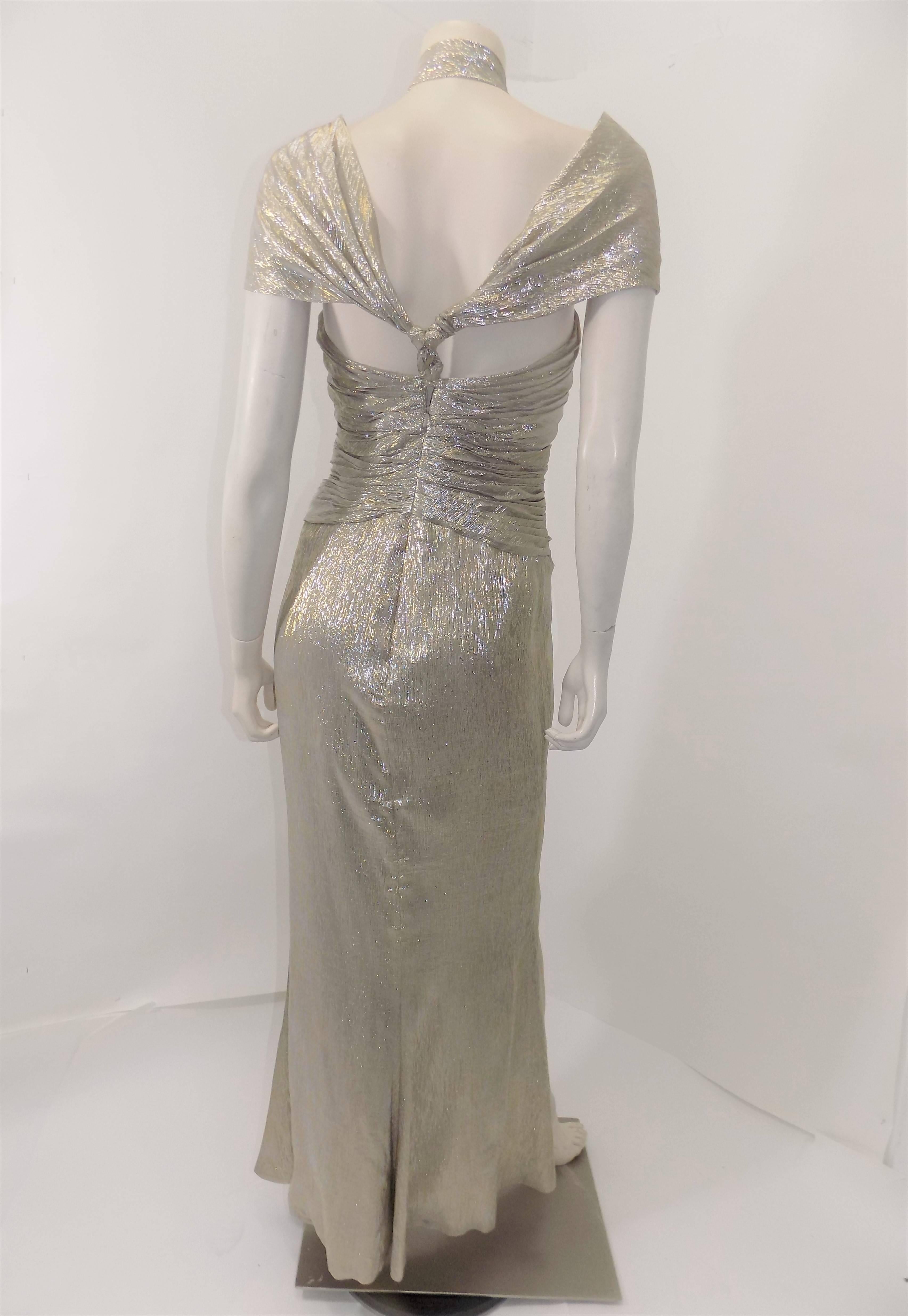 Oscar de la Renta's gold metallic gown sz 8 For Sale 1