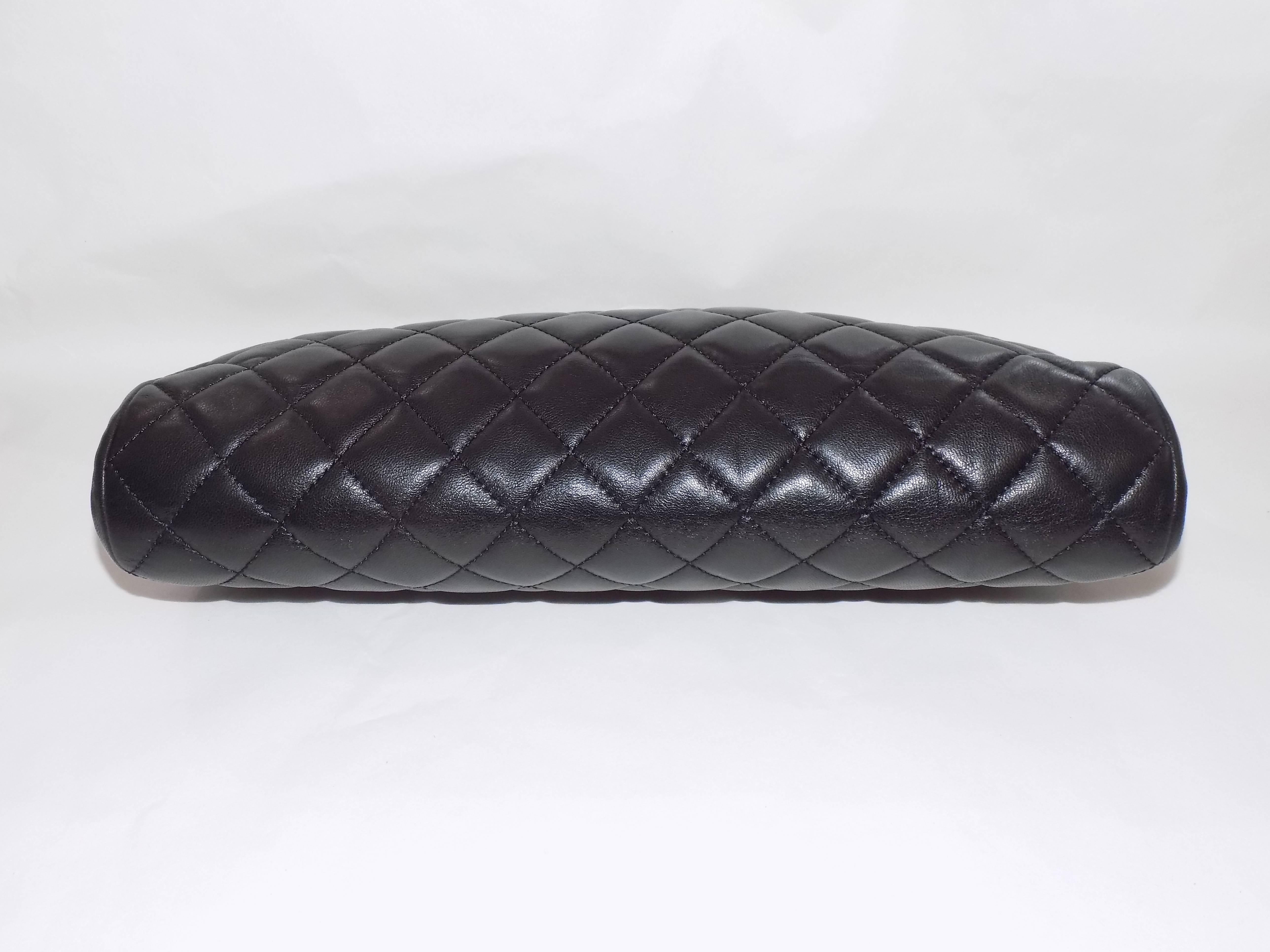 Black Chanel Lamb leather quilted  Half moon  timeless clutch bag