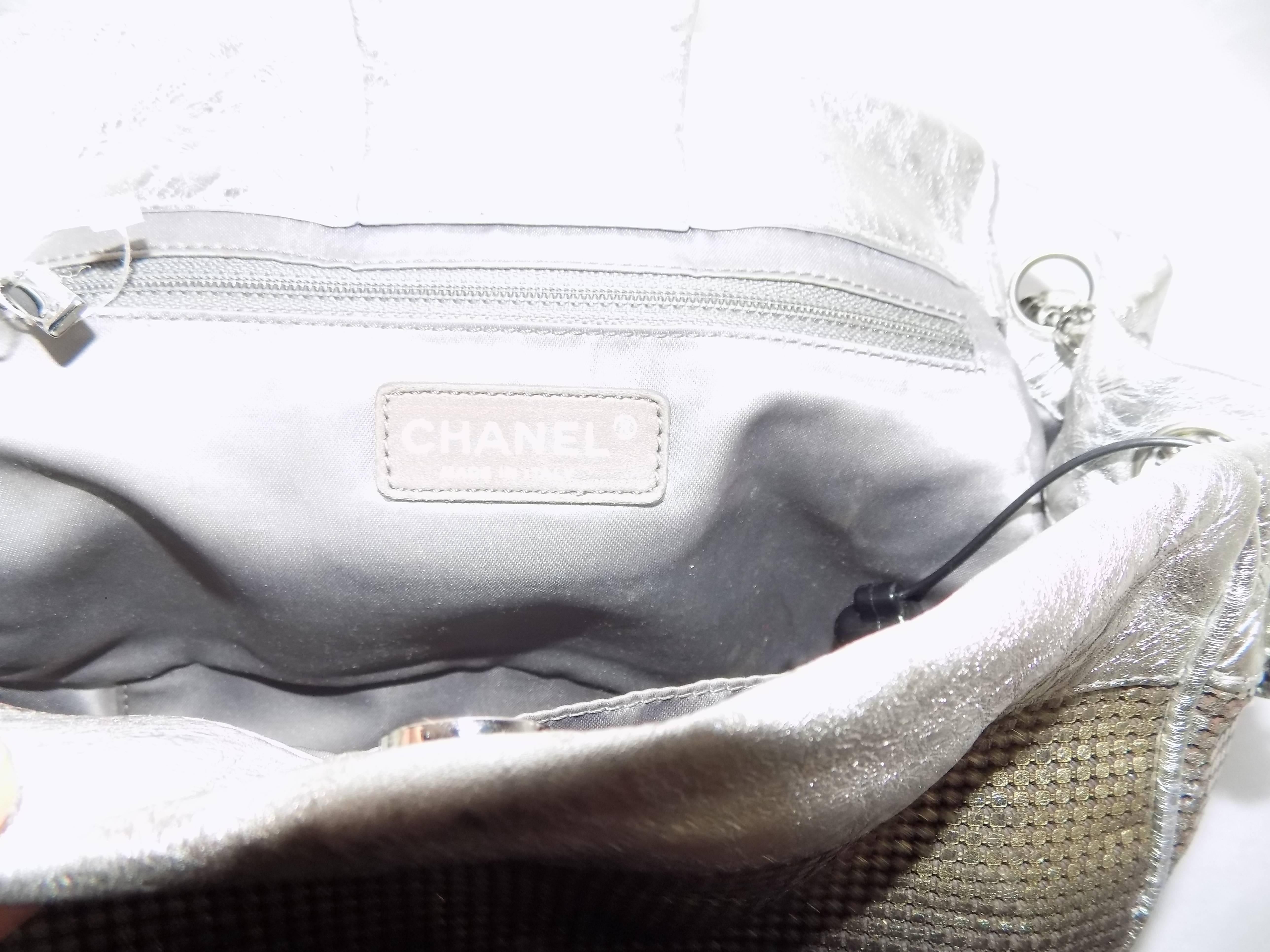 Women's Chanel Hollywood CC Logo Silver Flap Purse Handbag 