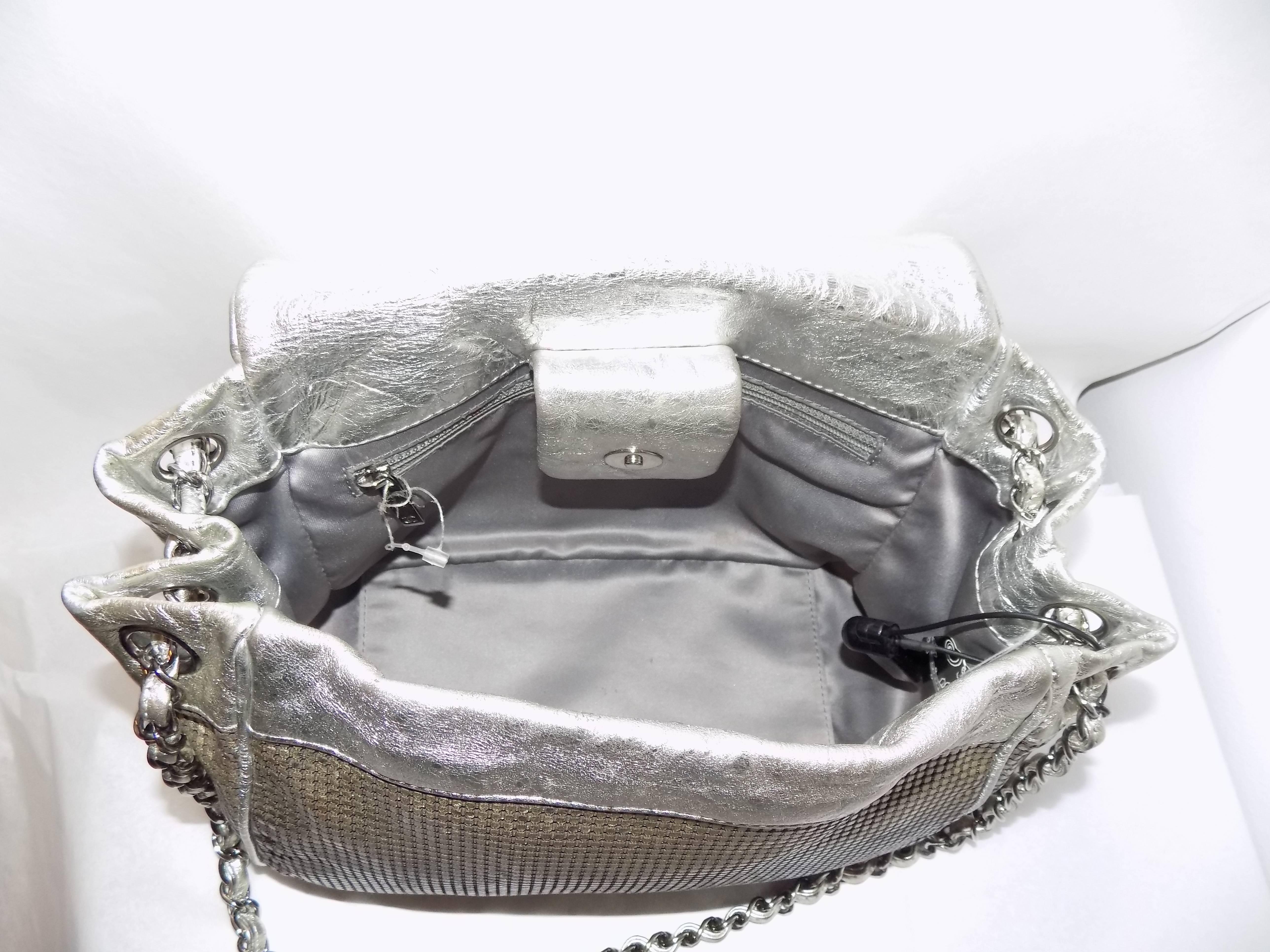 Chanel Hollywood CC Logo Silver Flap Purse Handbag  1