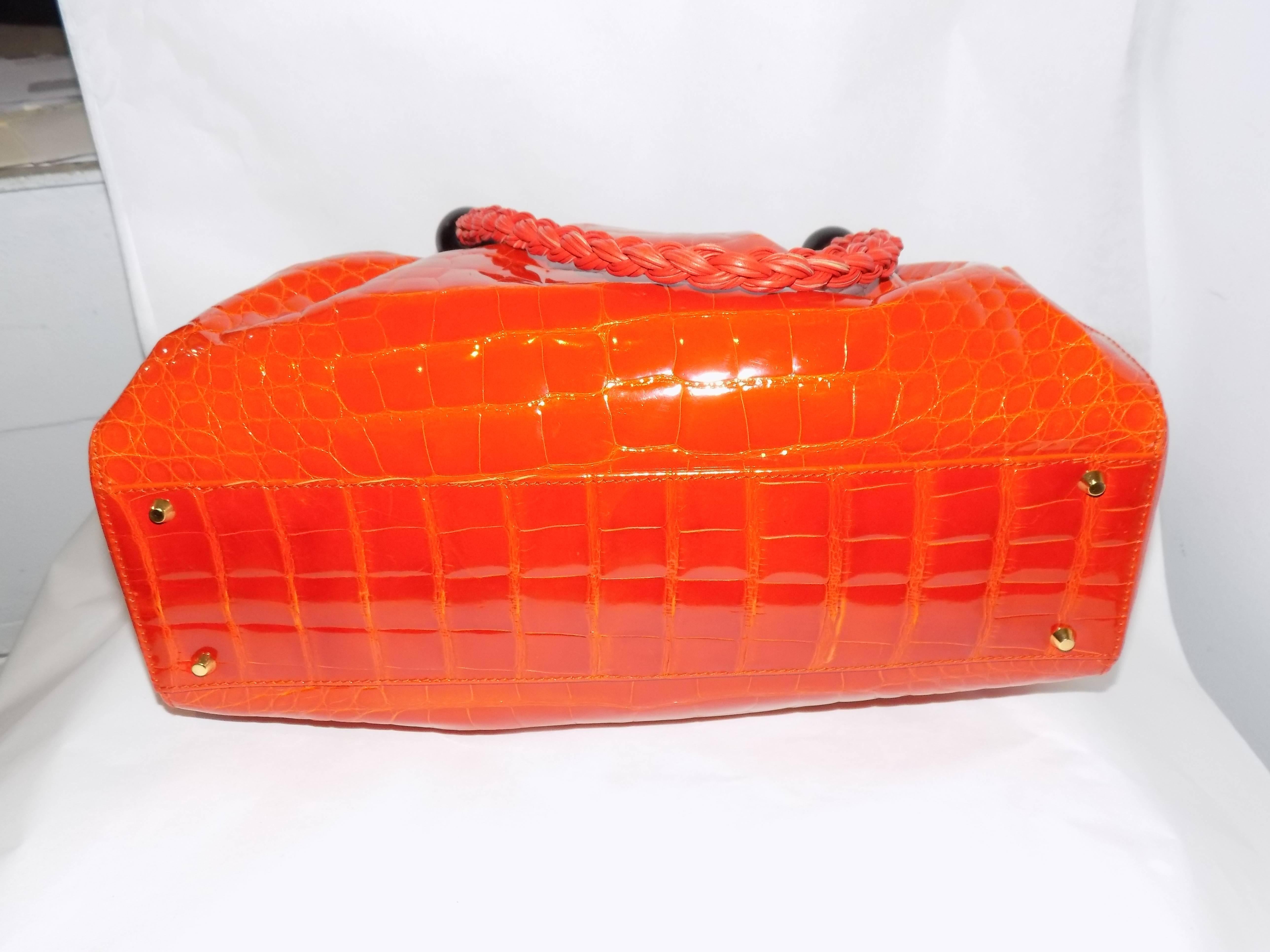 Red Luxury Suarez Alligator  bag with ebony frame . New! For Sale