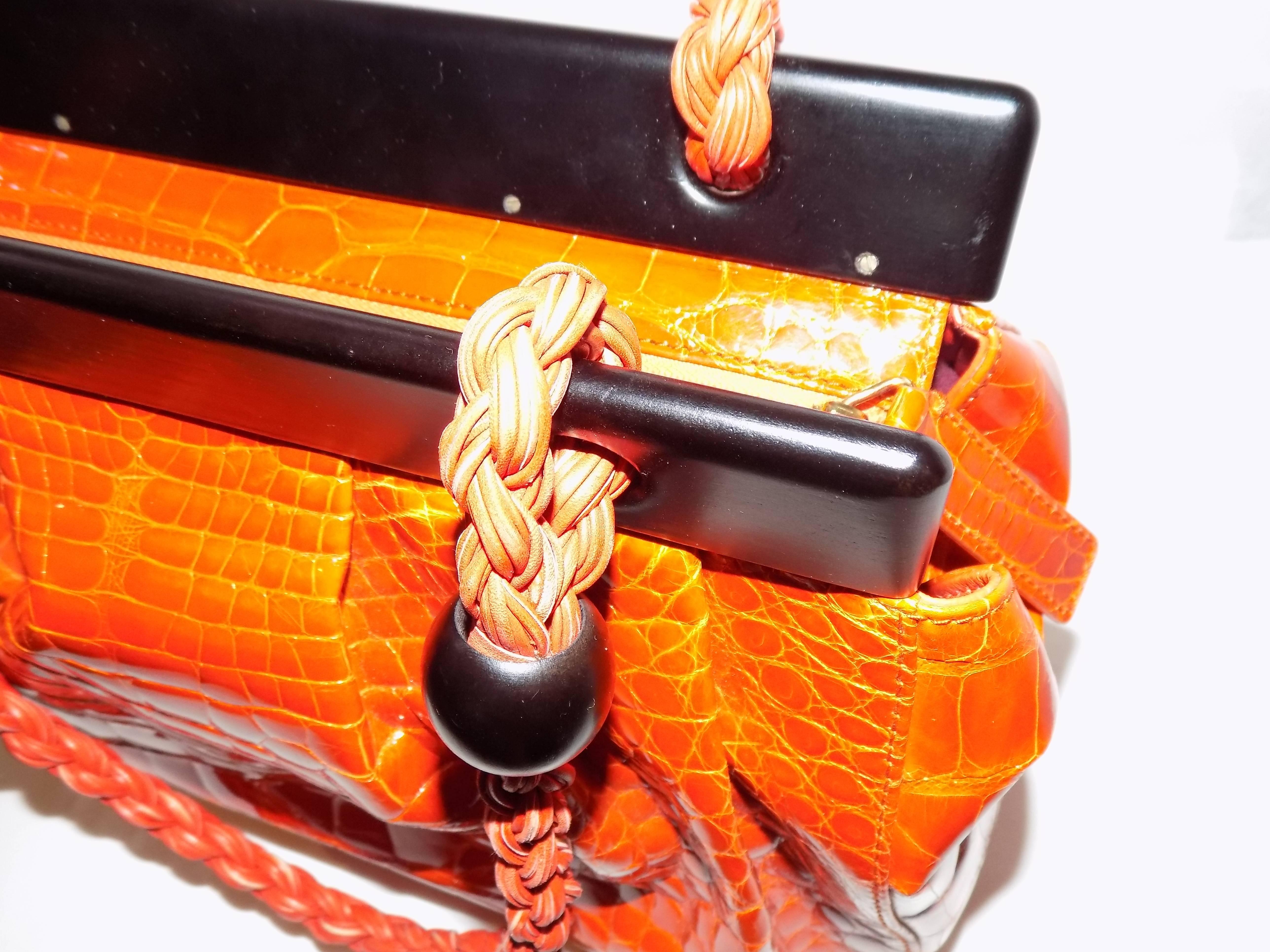 Luxury Suarez Alligator  bag with ebony frame . New! For Sale 3