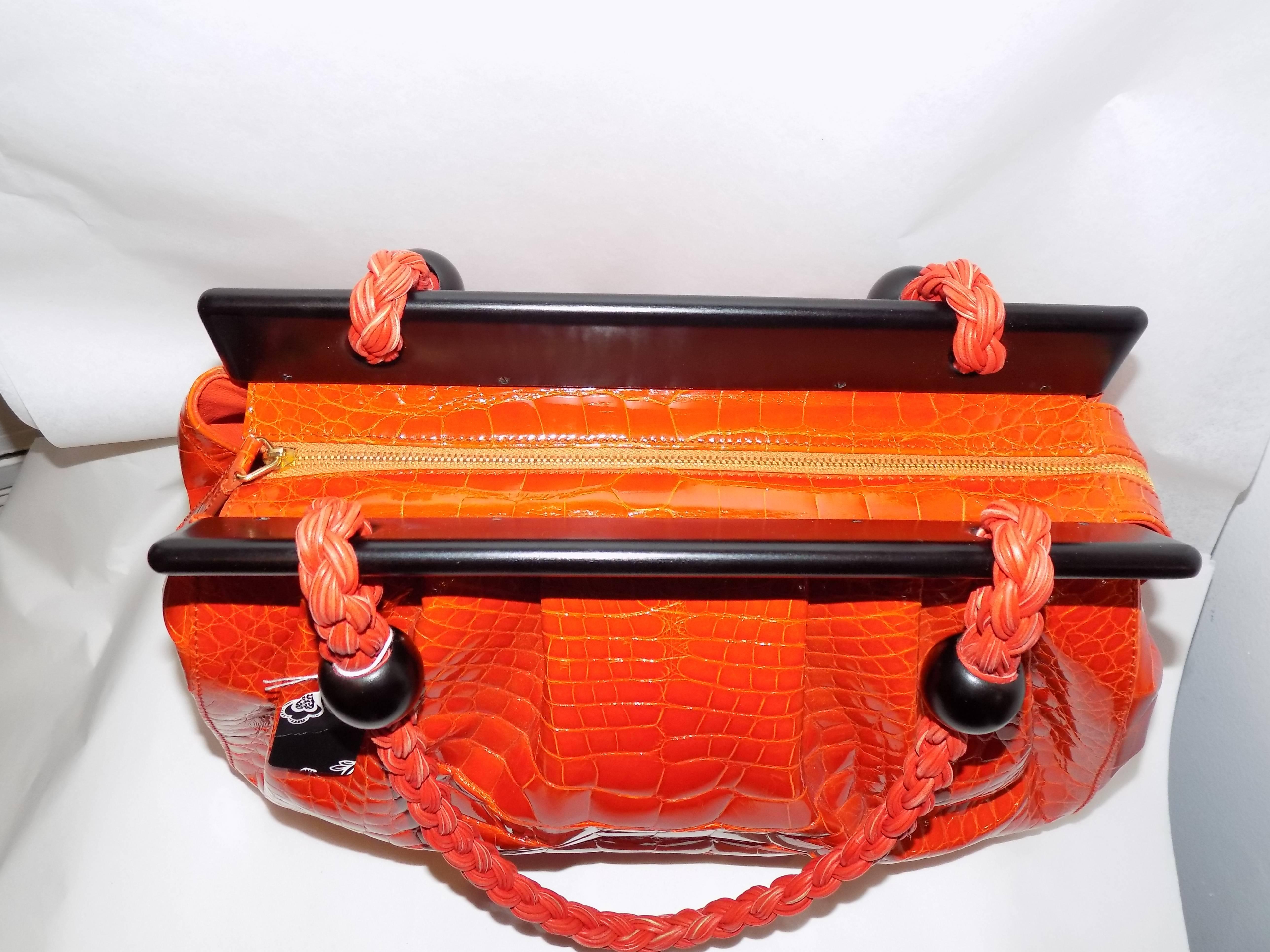 Luxury Suarez Alligator  bag with ebony frame . New! For Sale 4
