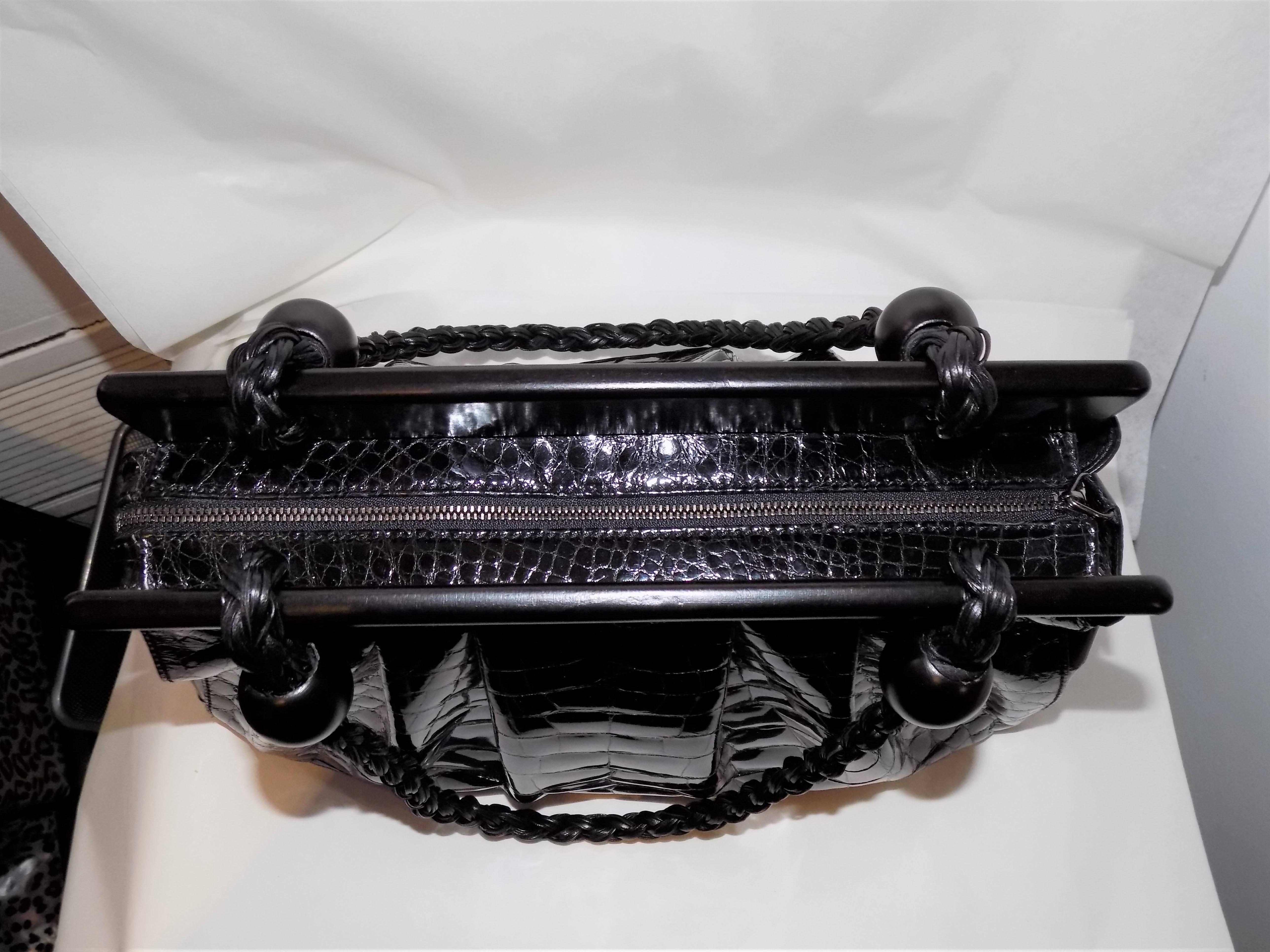  Stunning Suarez Real Alligator black bag ret $6975 with ebony frame  For Sale 1
