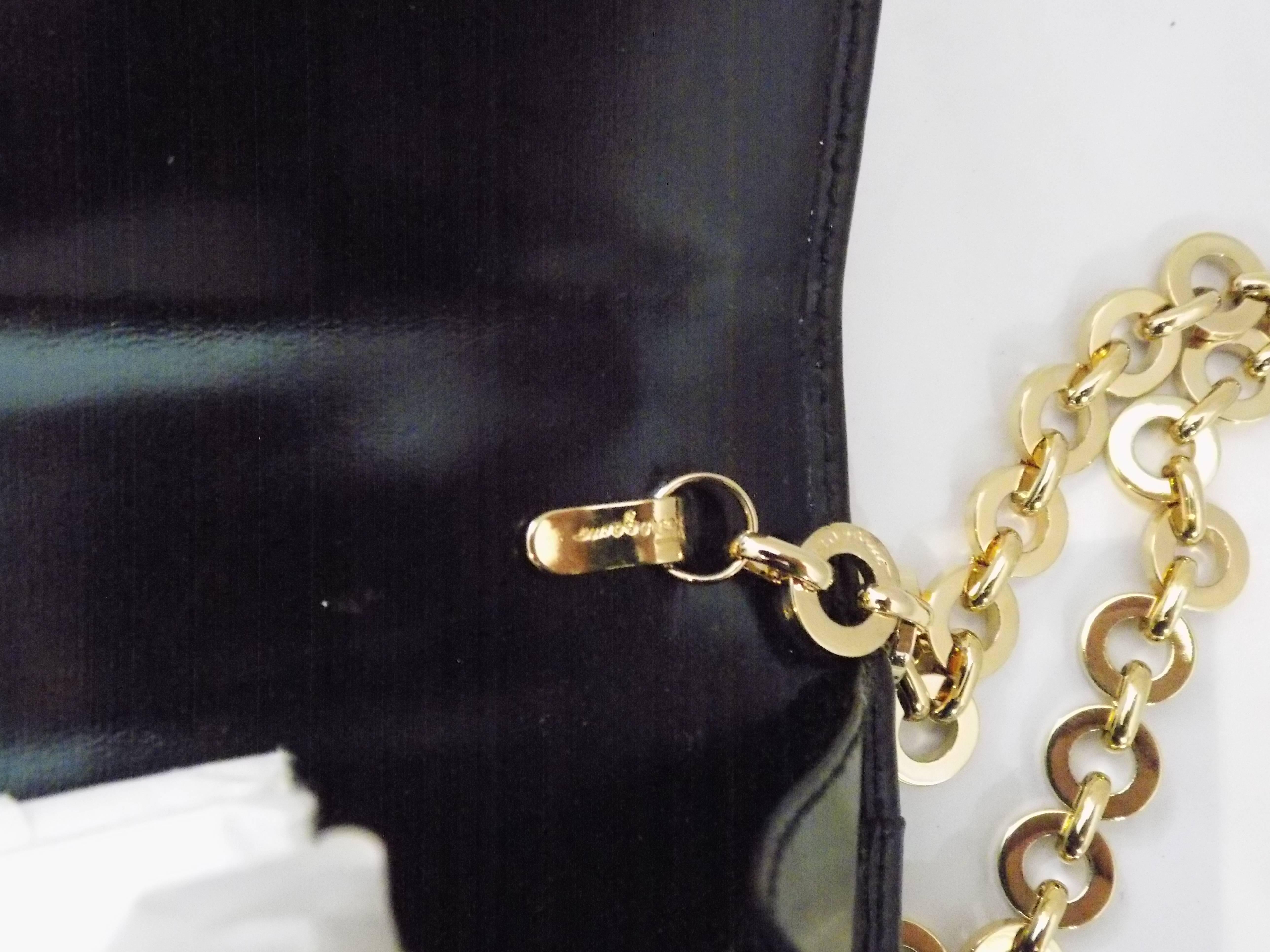  Salvatore Ferragamo black polished clutch / shoulder bag w gold chain 2