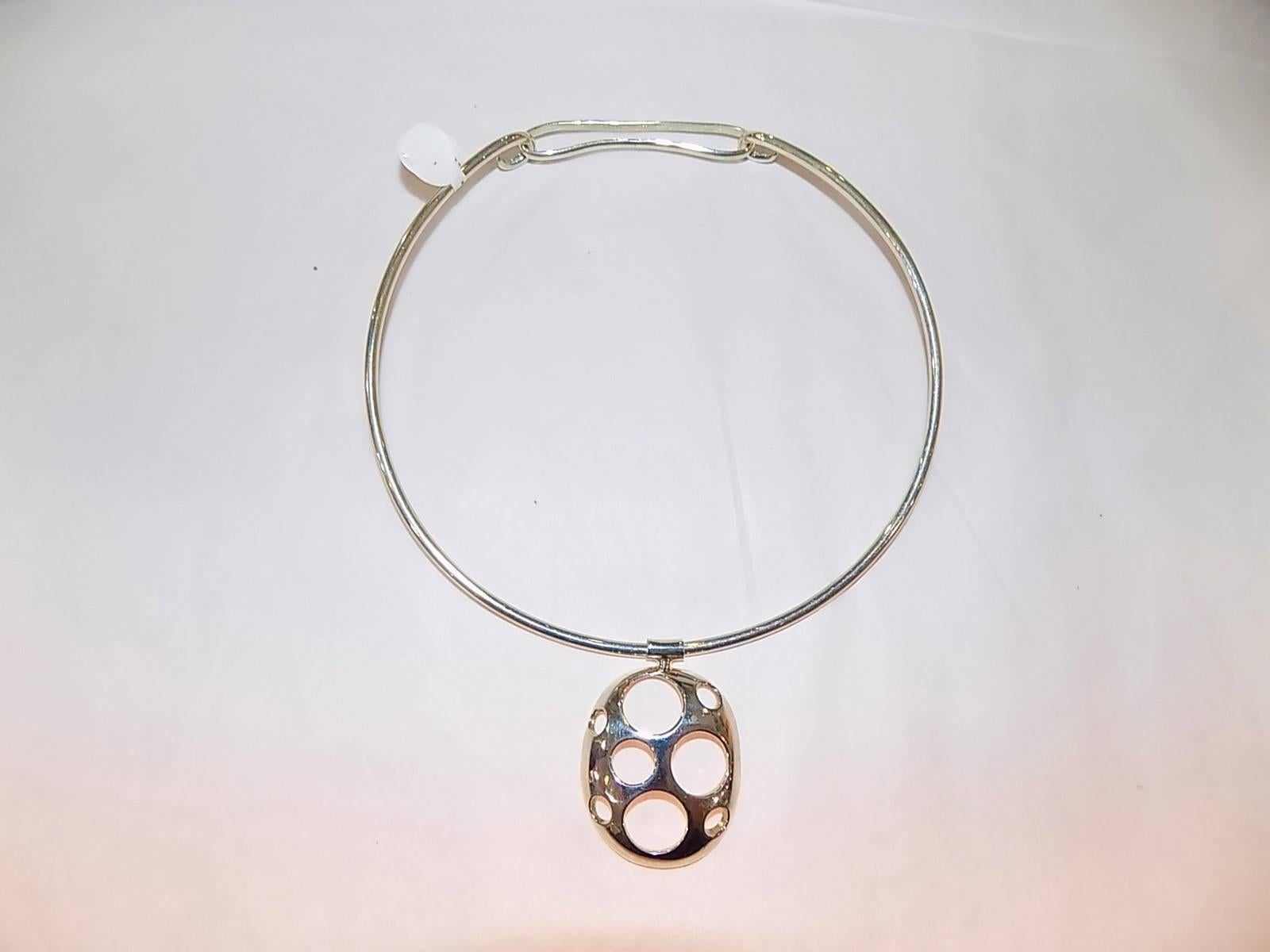 Bill Schiffer    One of a kind vintage signed Silver Chocker necklace with lunar pendant.  Solid stealing silver.  Circa 1980