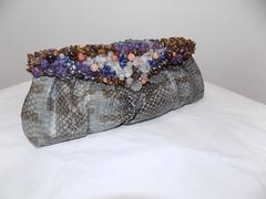 Handmade python bag/ clutch  with clustered frame of semi precious stones