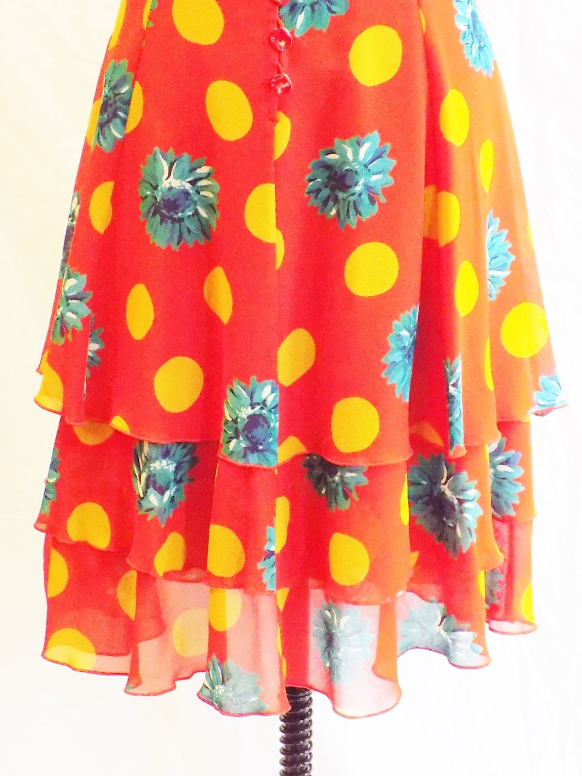 Emanuel Ungaro vintage  red silk romantic chiffon floral dress In Excellent Condition In New York, NY