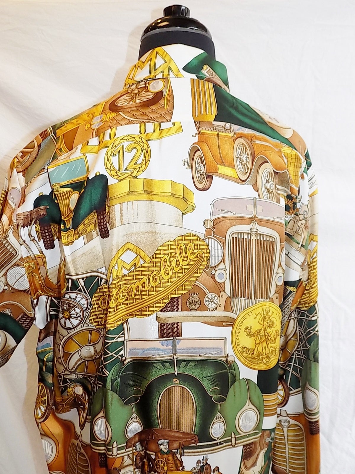 NWT Vintage Hermès silk shirt  AUTOMOBILE designed by Joachim Metz For Sale 5