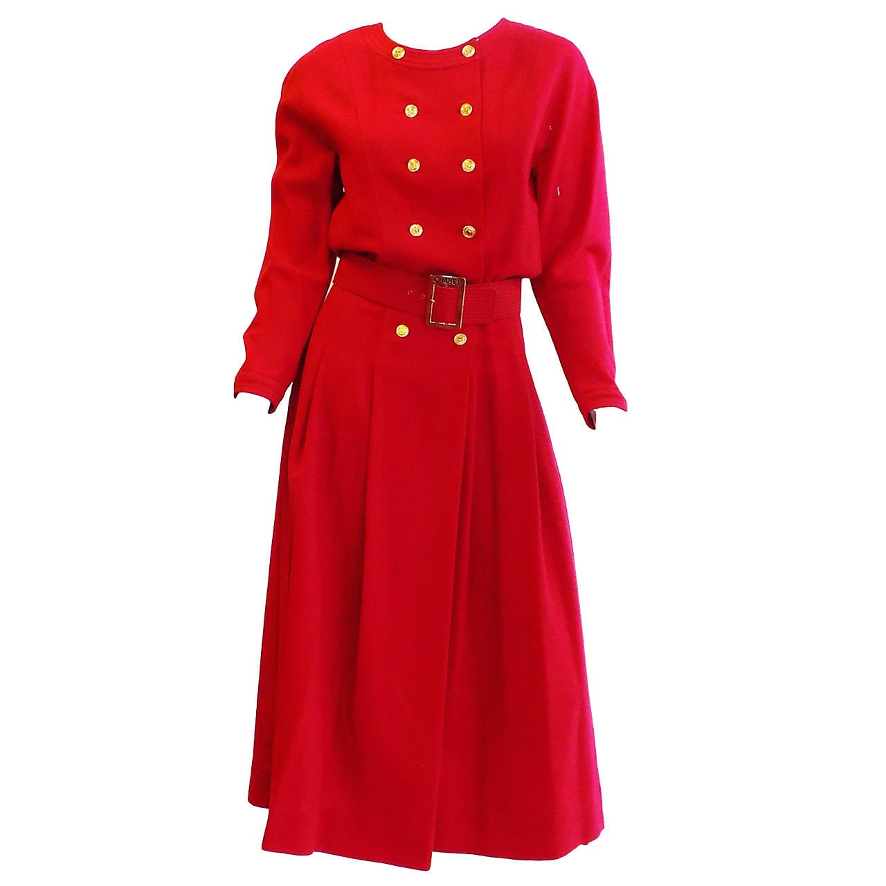 Chanel Vintage Red Dress with Belt and Brass Buttos Lady D wore 1992 at  1stDibs