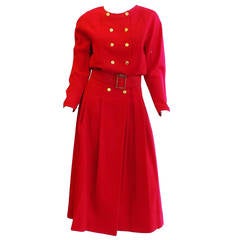 Chanel  Vintage  Red  Dress with Belt and Brass Buttos Lady D wore 1992