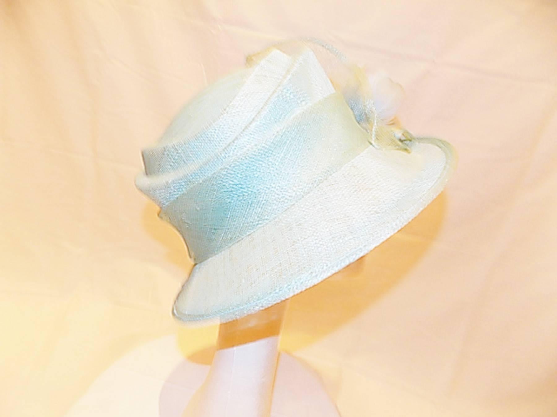 Women's Light Blue Modern Couture summer Hat with flower