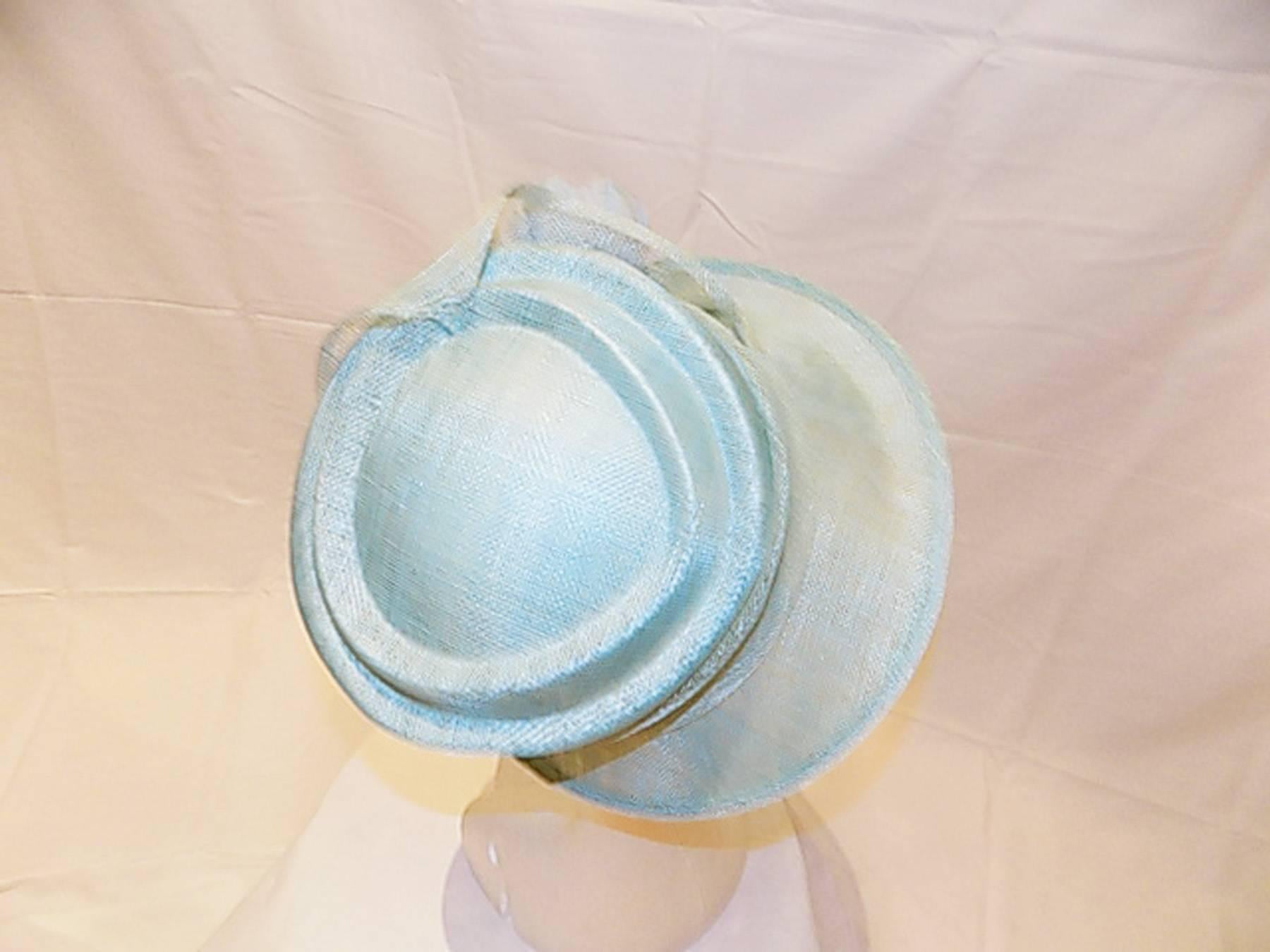 Light Blue Modern Couture summer Hat with flower 2
