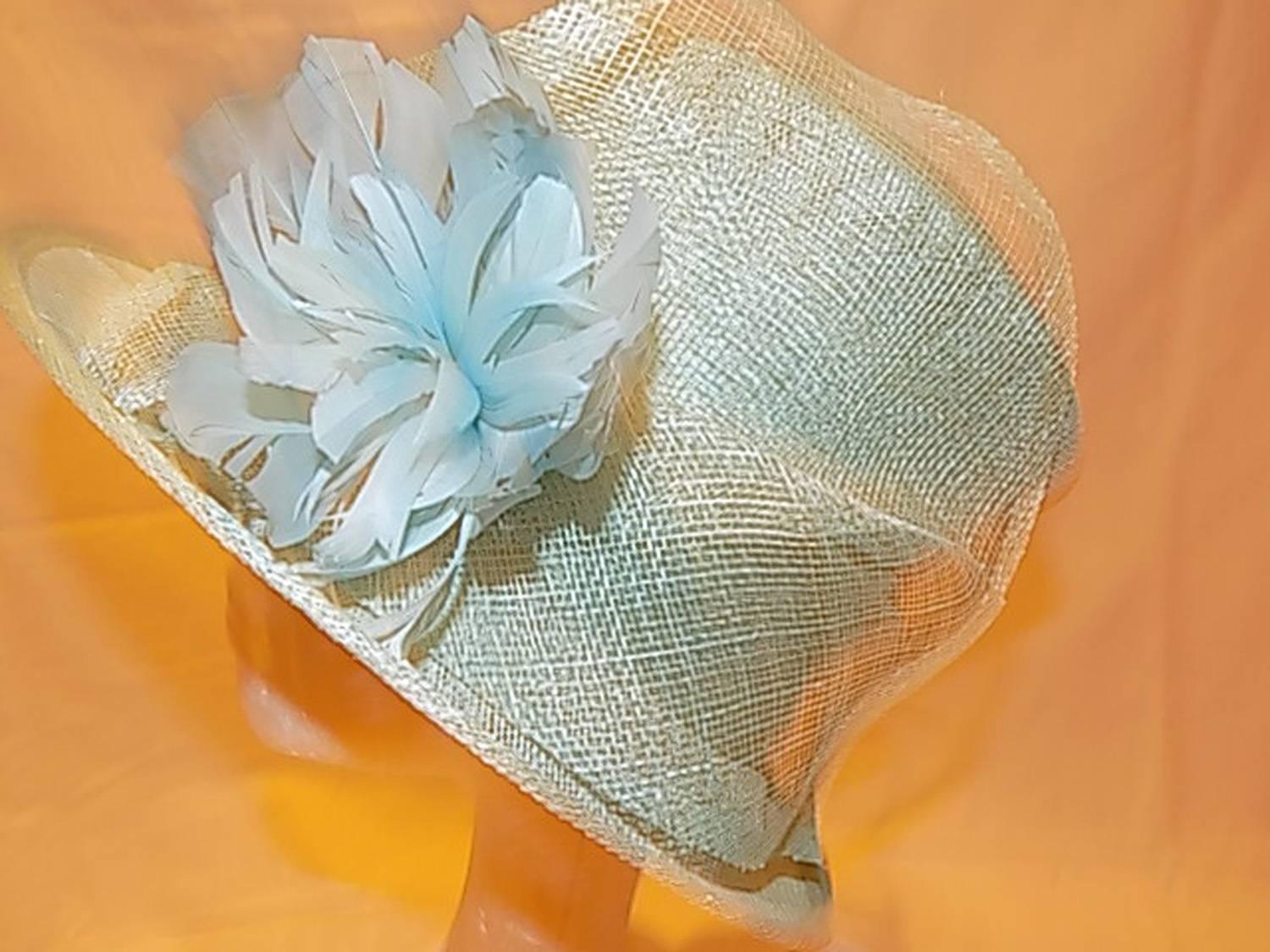 Light Blue Modern Couture summer Hat with flower 4