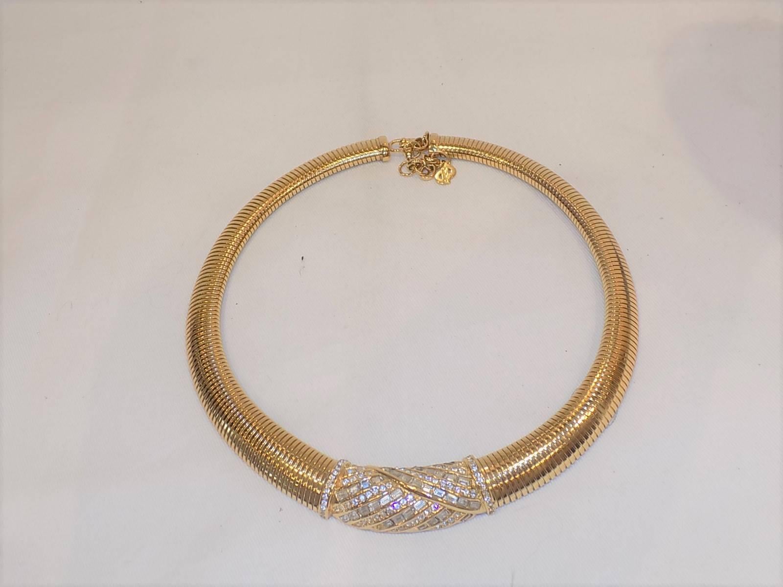 Vintage DIOR  gold tone and crystals Art Deco   choker necklace In New Condition For Sale In New York, NY