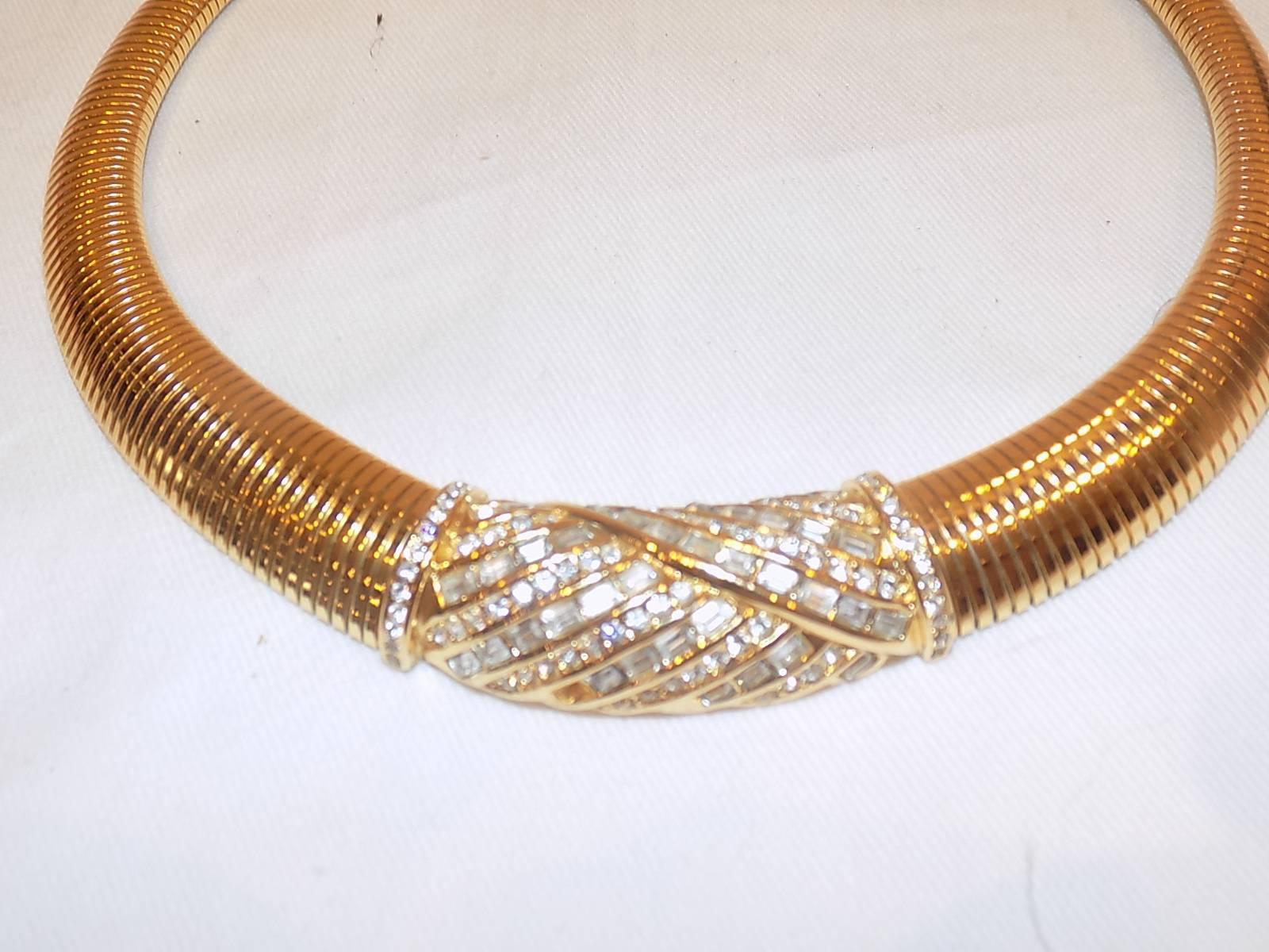 Women's or Men's Vintage DIOR  gold tone and crystals Art Deco   choker necklace For Sale