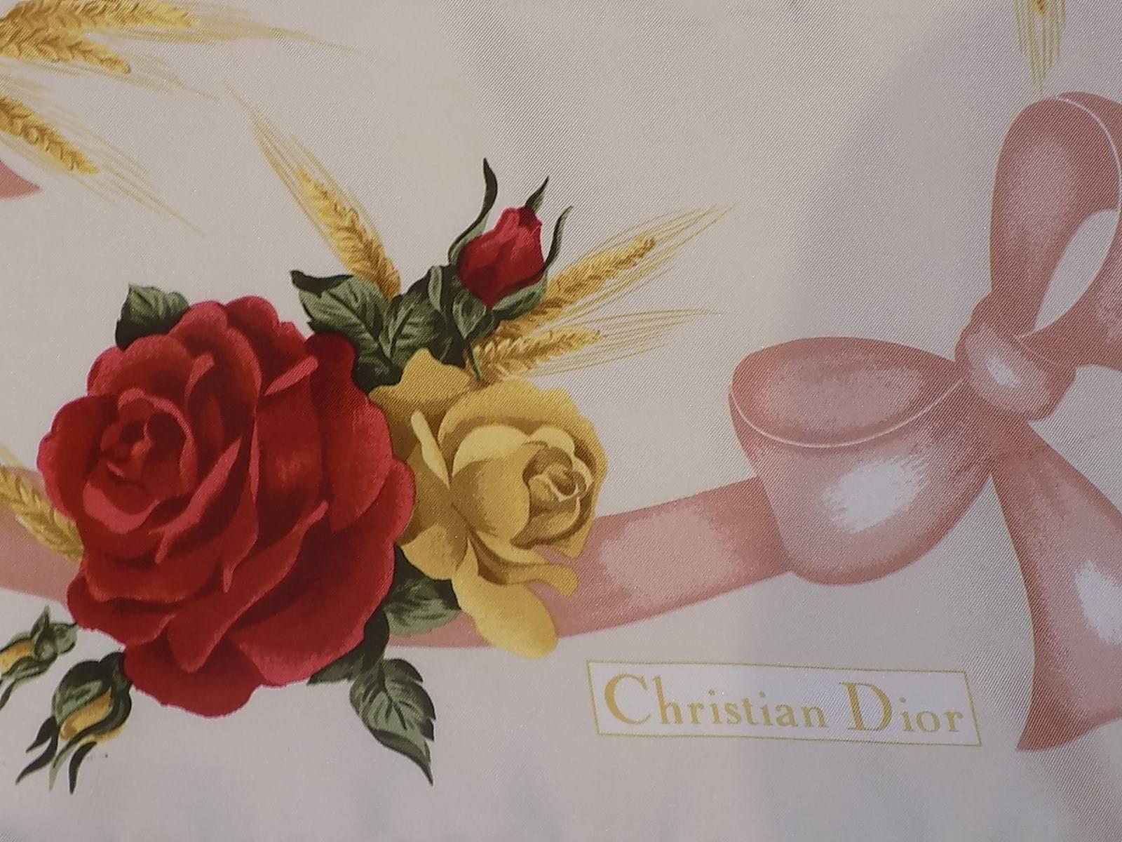 Beige Christian Dior Vintage silk floral scarf For Sale