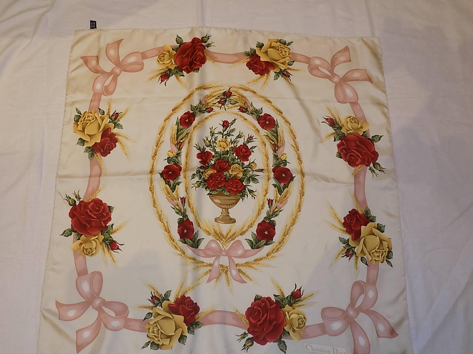 Women's Christian Dior Vintage silk floral scarf For Sale