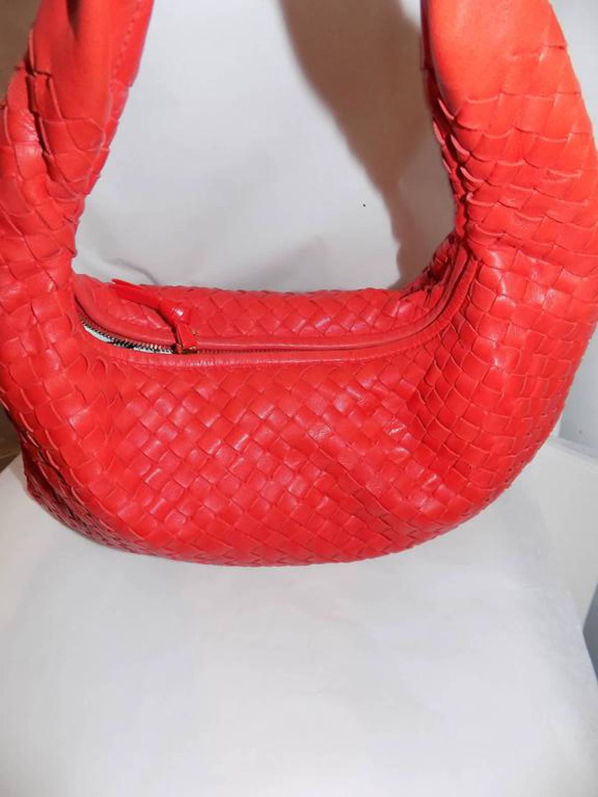 Women's Orange  Woven Leather  Intrecciato Bottega Veneta Hobo Shoulder Bag For Sale