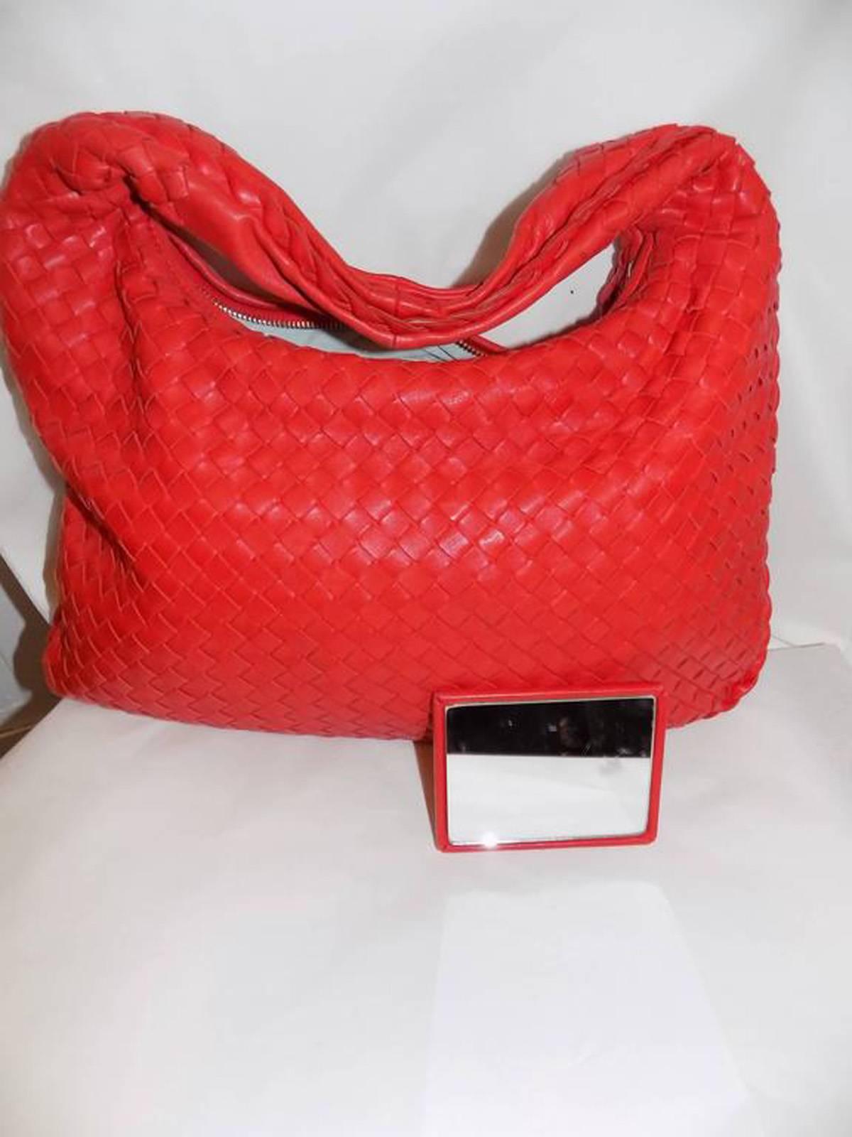 Orange  Woven Leather  Intrecciato Bottega Veneta Hobo Shoulder Bag For Sale 1