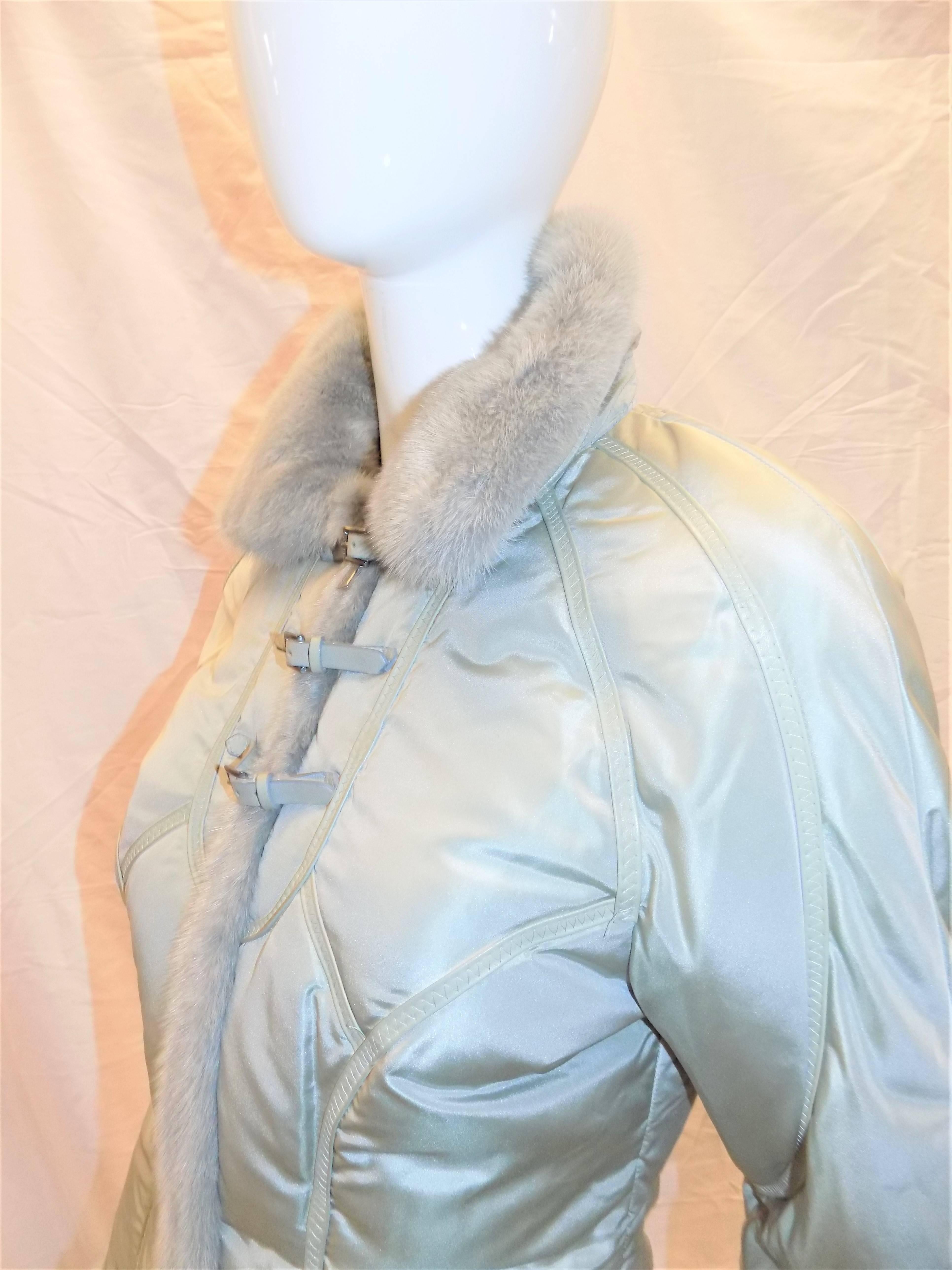 Gray Roberto Cavalli Mink fur trimmed puffer  jacket 