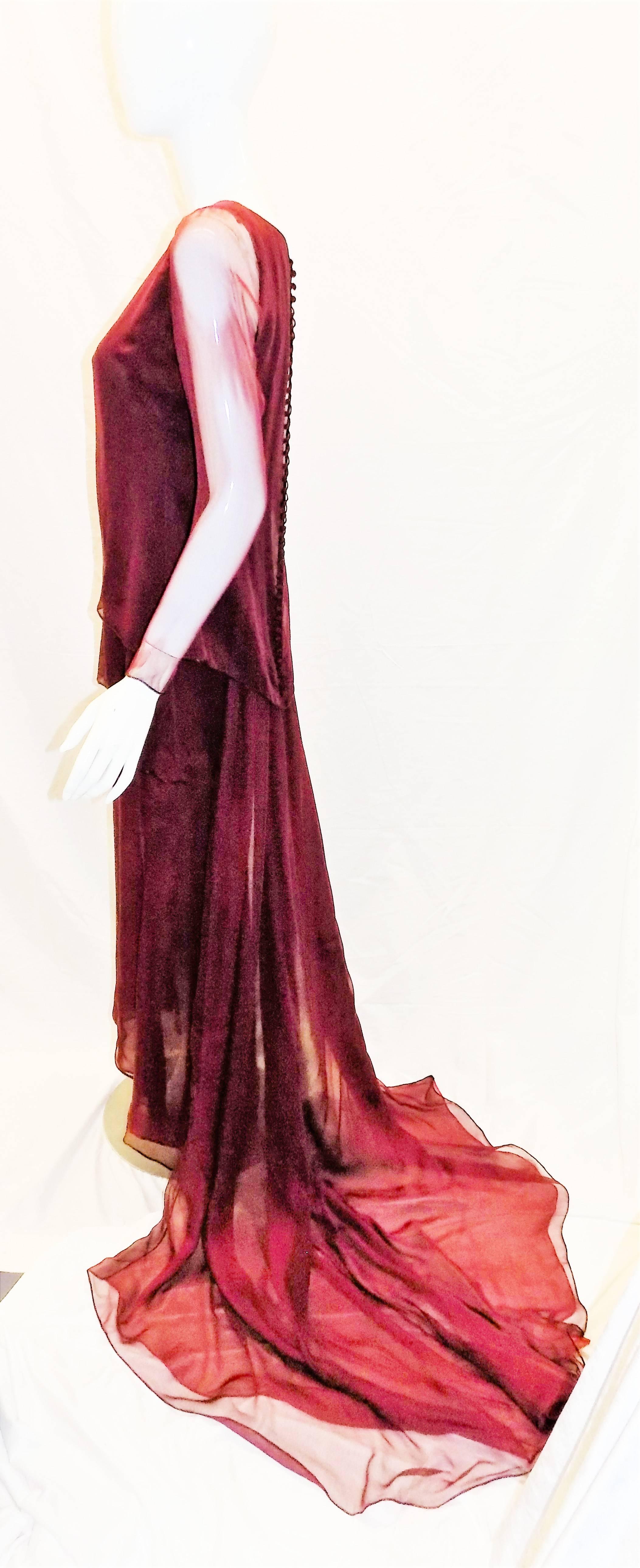 Chanel Haute Couture dark red  silk Gown with long train  In Excellent Condition In New York, NY