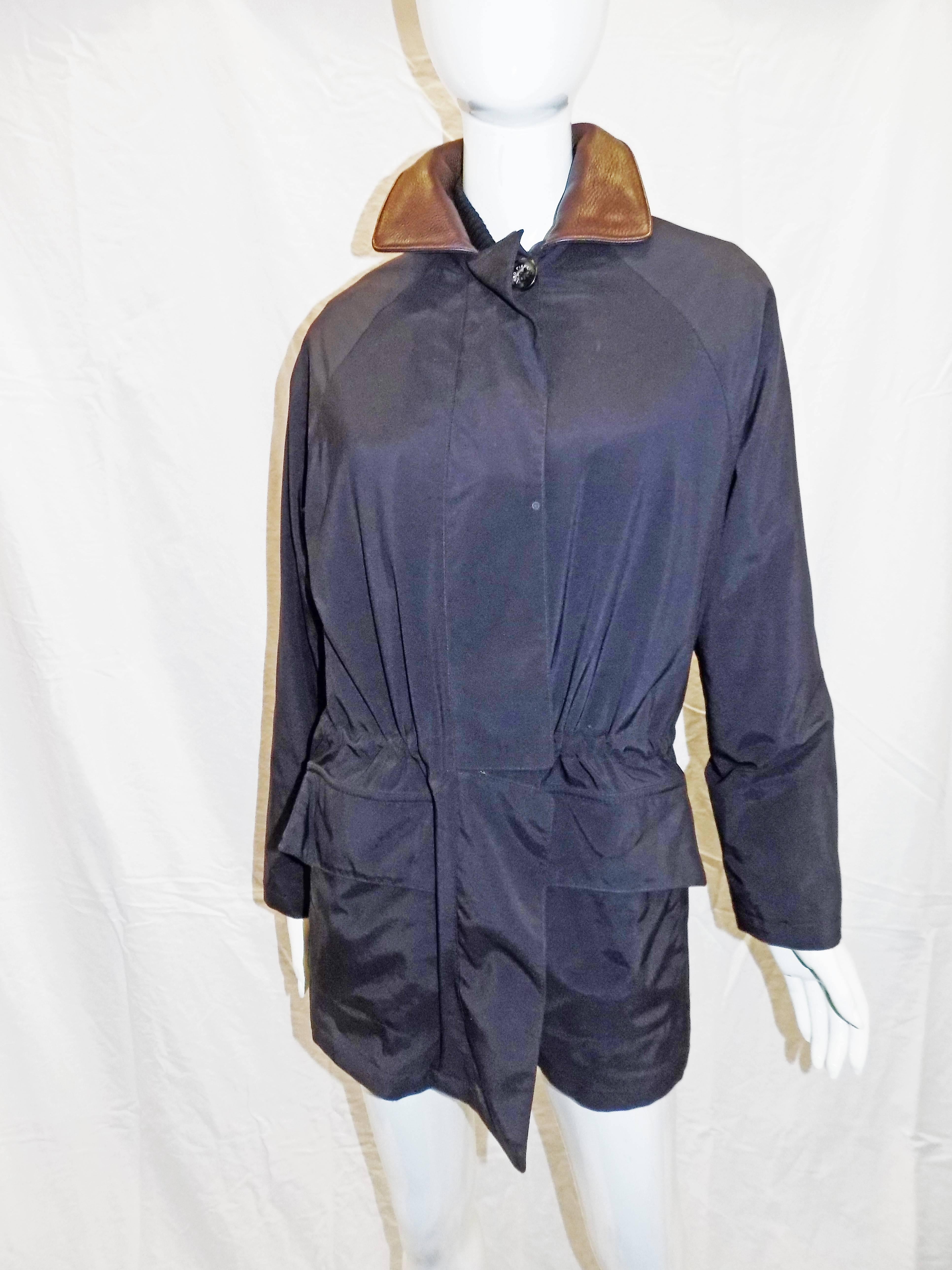 Never worn rare and unique  Rain and storm jacket designer by Loro Piana especially for Italian equestrian team  during Olympic games 1992 in Barcelona. Navy jacket with plaid cotton lining and removable quilted vest with cashmere yellow lining. 