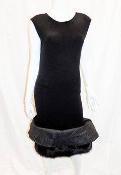 Gianfranco Ferre Vintage black knit cocktail dress with fox Fur trim