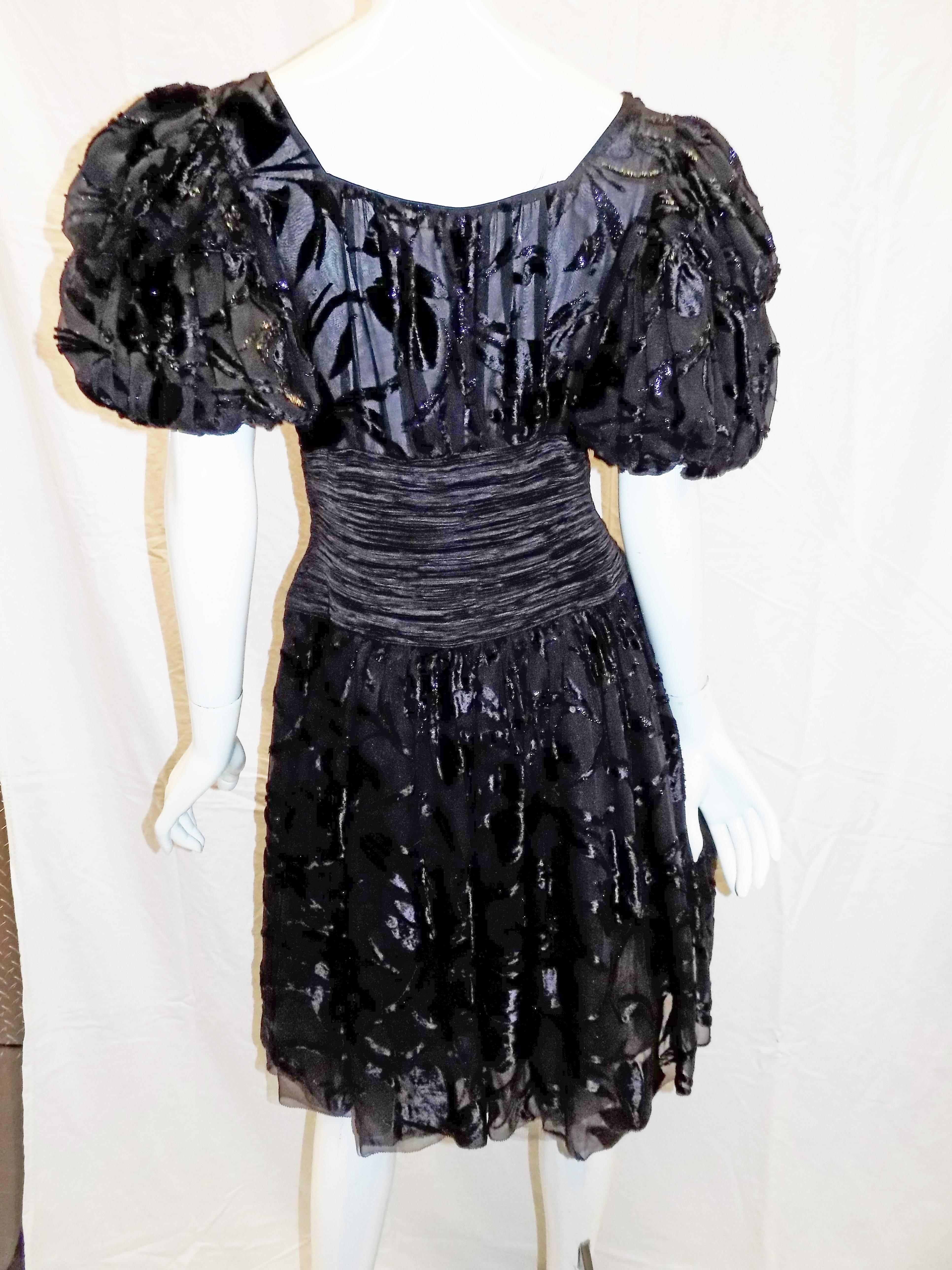 Women's Mary McFadden  vintage black laser cut velvet cocktail dress For Sale