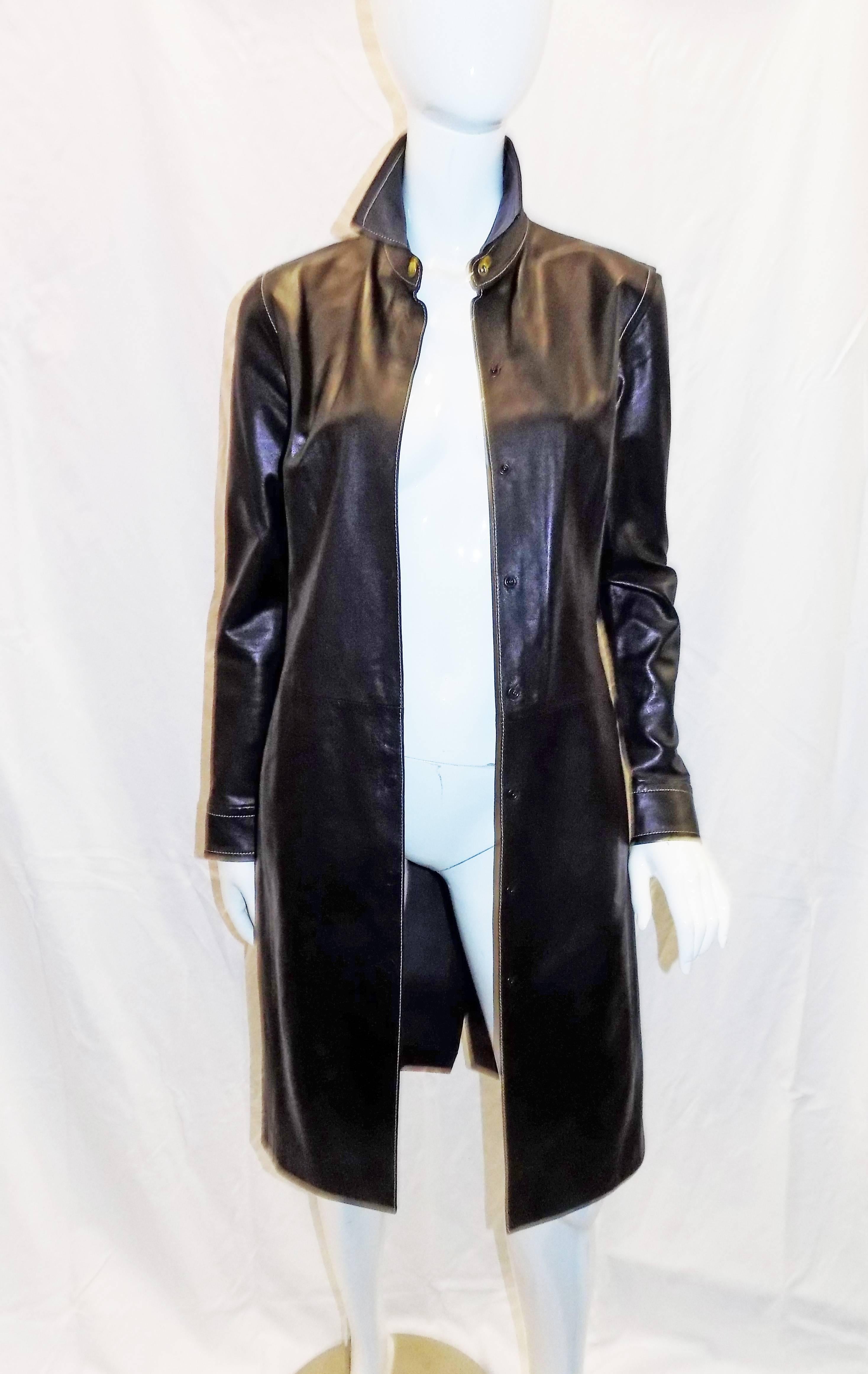 Coach black leather coat dress with tonal top stitch 1