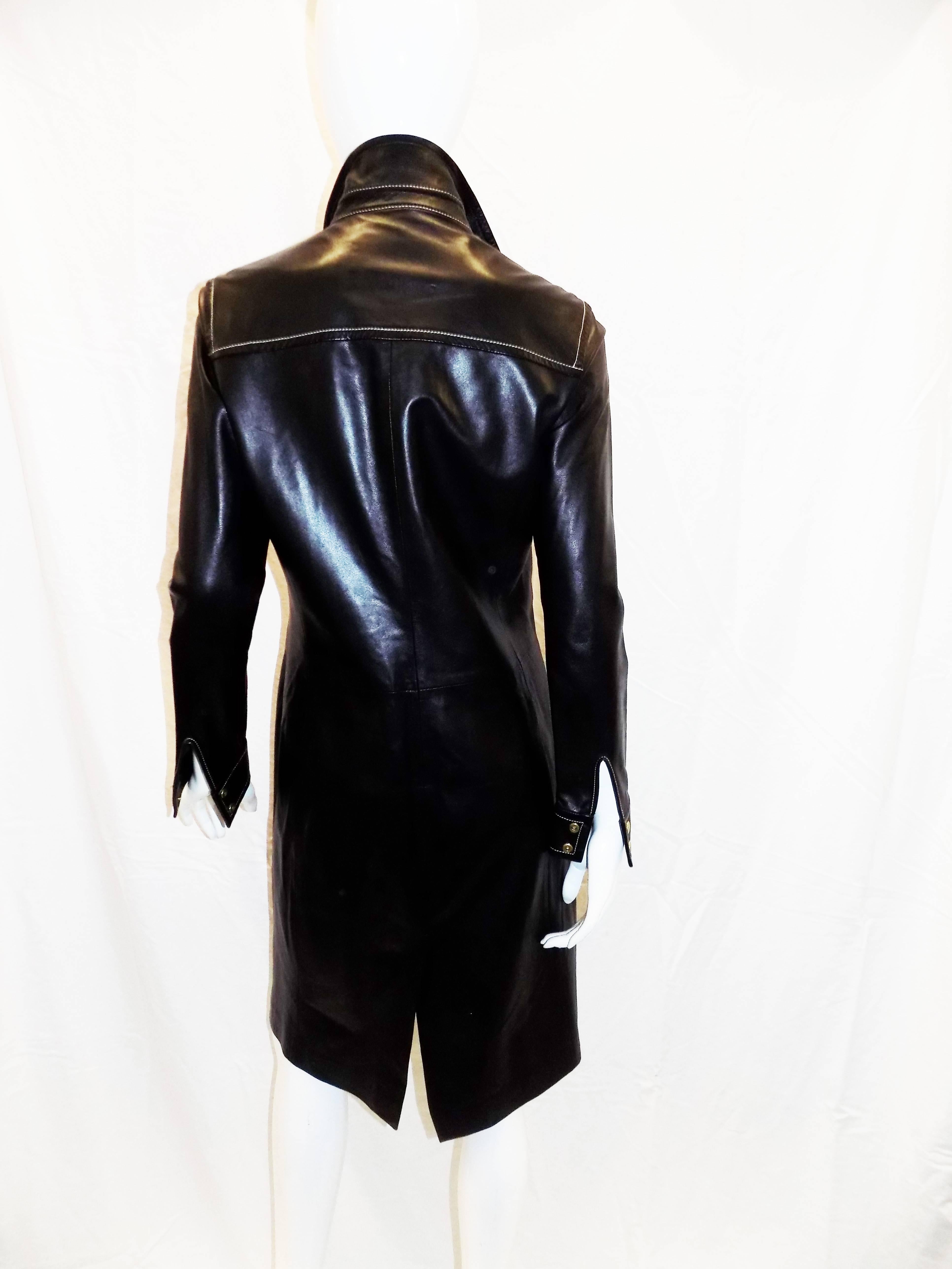 Coach black leather coat dress with tonal top stitch In New Condition In New York, NY