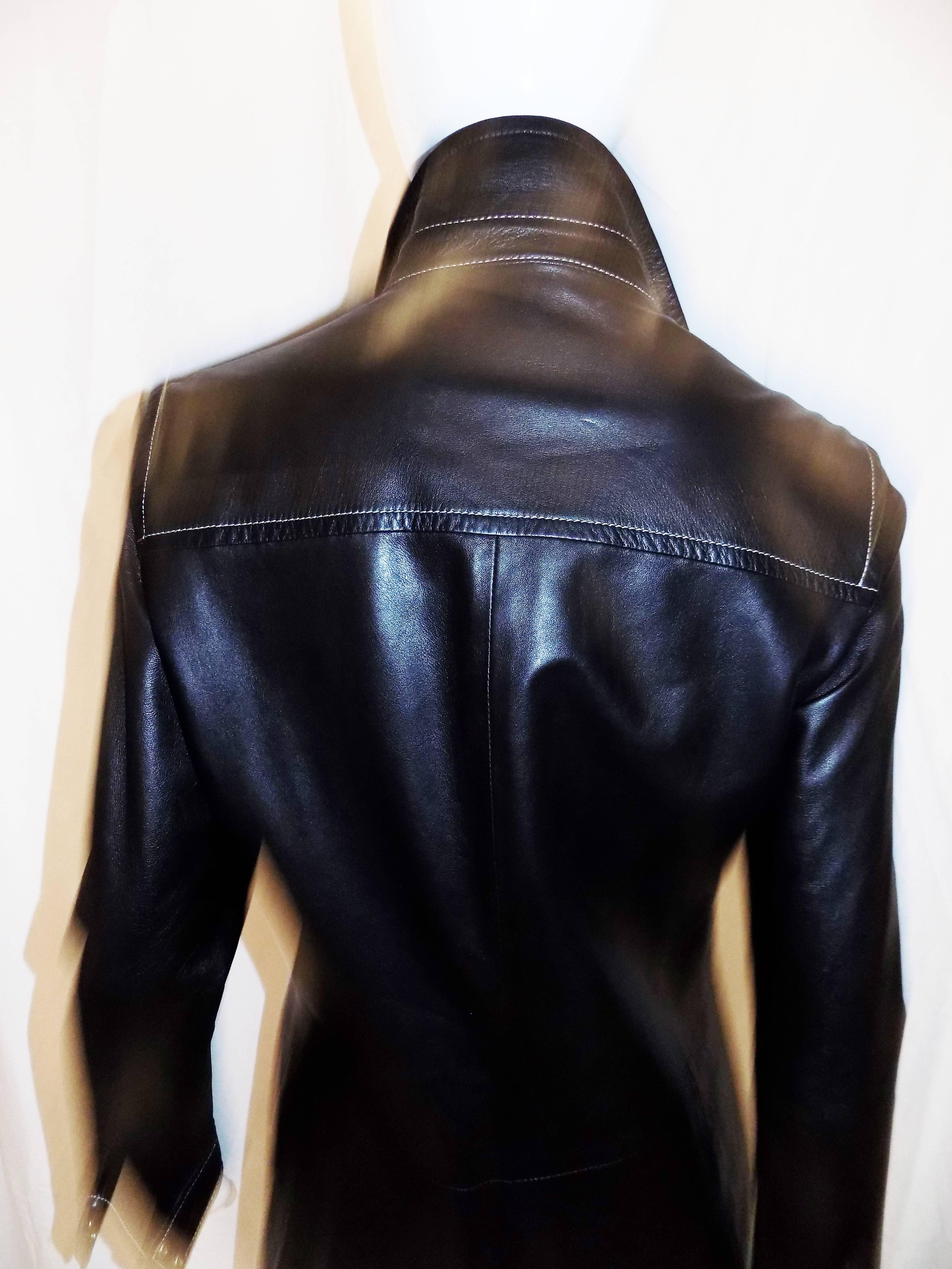 Women's Coach black leather coat dress with tonal top stitch