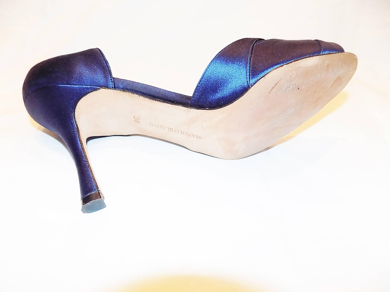Manolo Blahnik navy/ cobalt  blue satin sandals shoes New sz 38 1