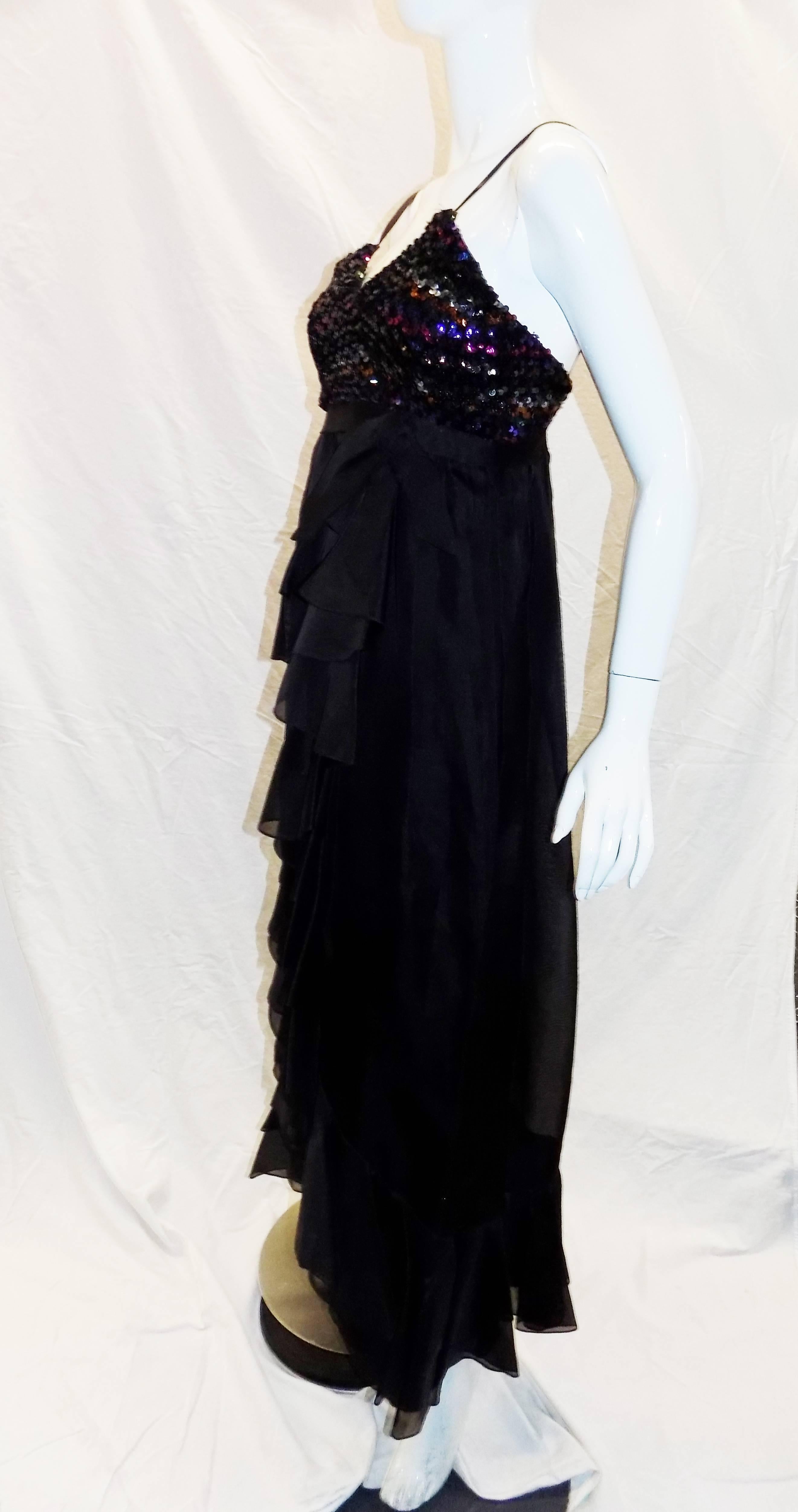 Bill Blass for Maurice Rentner chic and fabulous beaded ruffled silk gown, 1960 For Sale 4