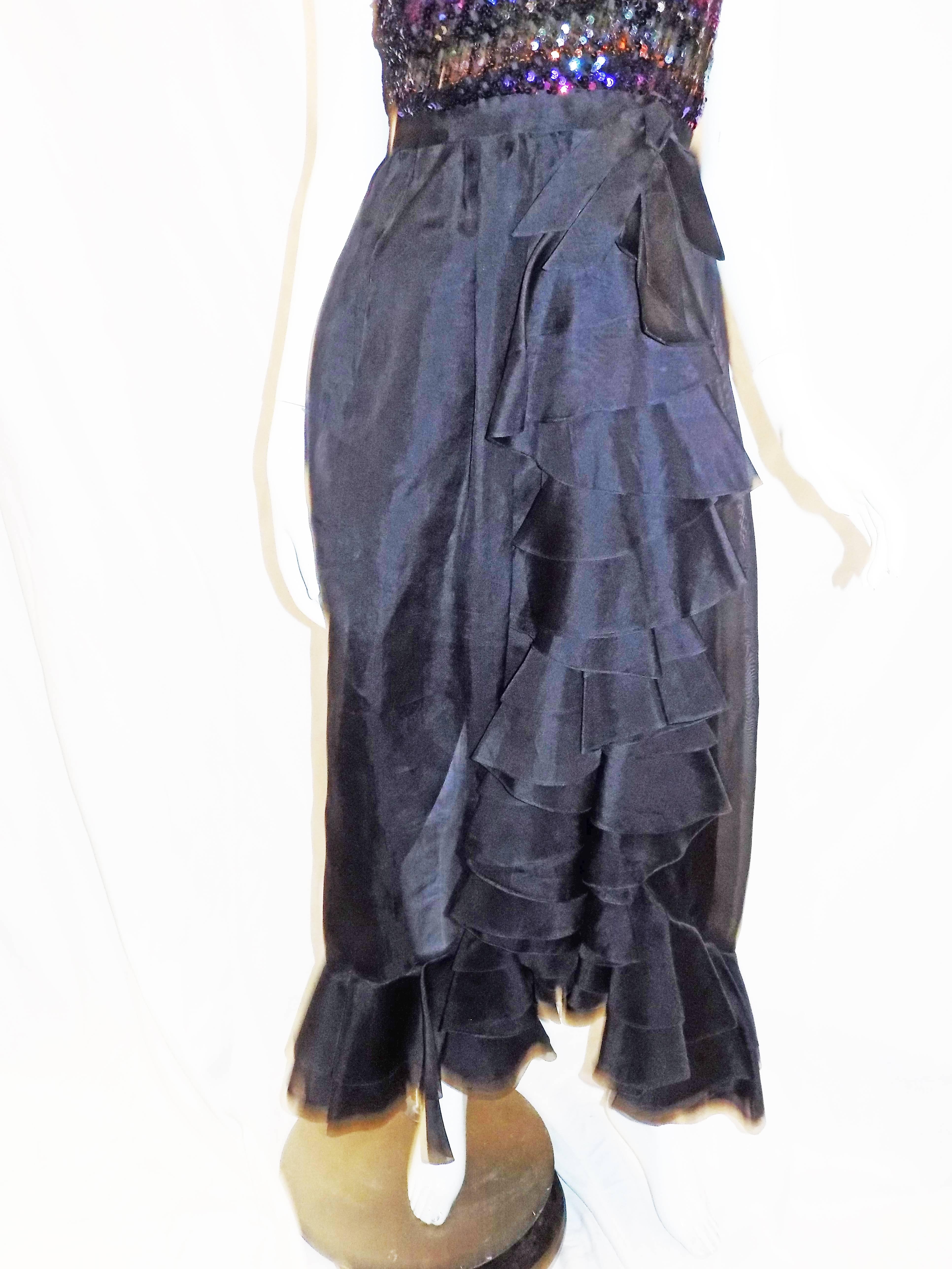 Women's Bill Blass for Maurice Rentner chic and fabulous beaded ruffled silk gown, 1960 For Sale