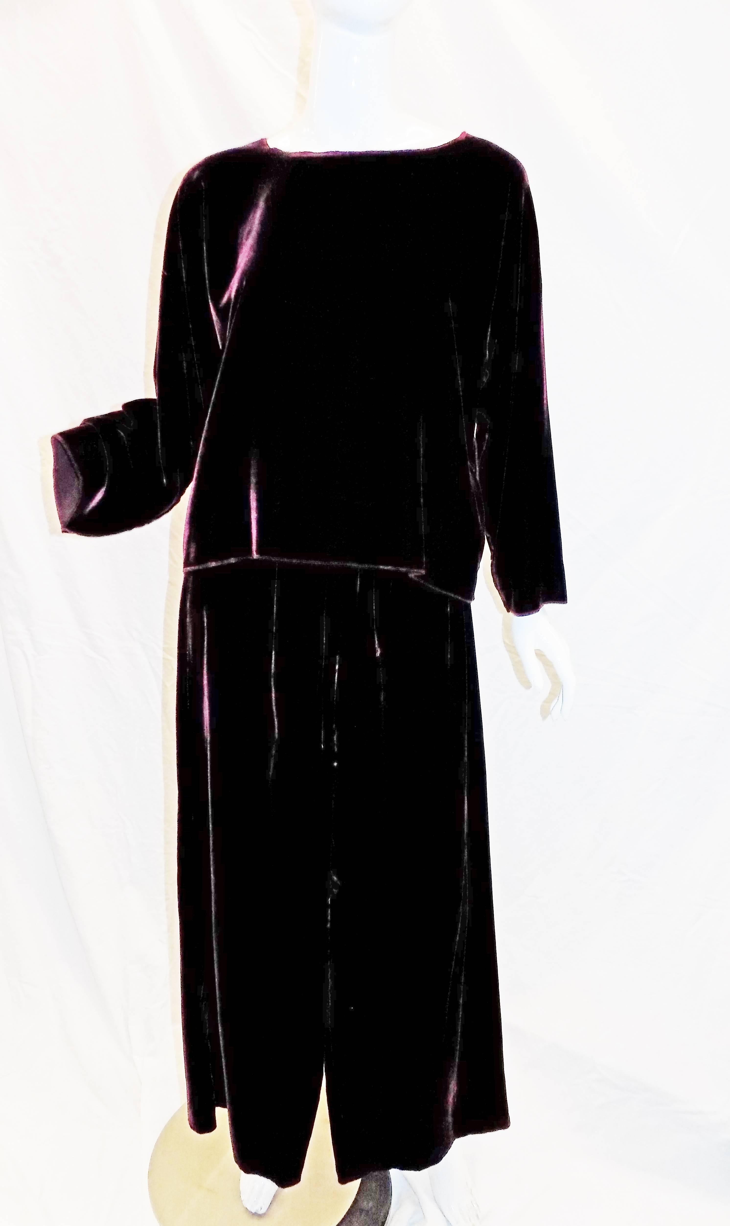 Zoran pieces are Easy to ware, travel or lounge . Rich burgundy  silky velvet top / tunic and elastic pants. Excellent condition . Duster and blouse are new never worn. Pants are used once with slight signs of wear where velvet can be notice crushed