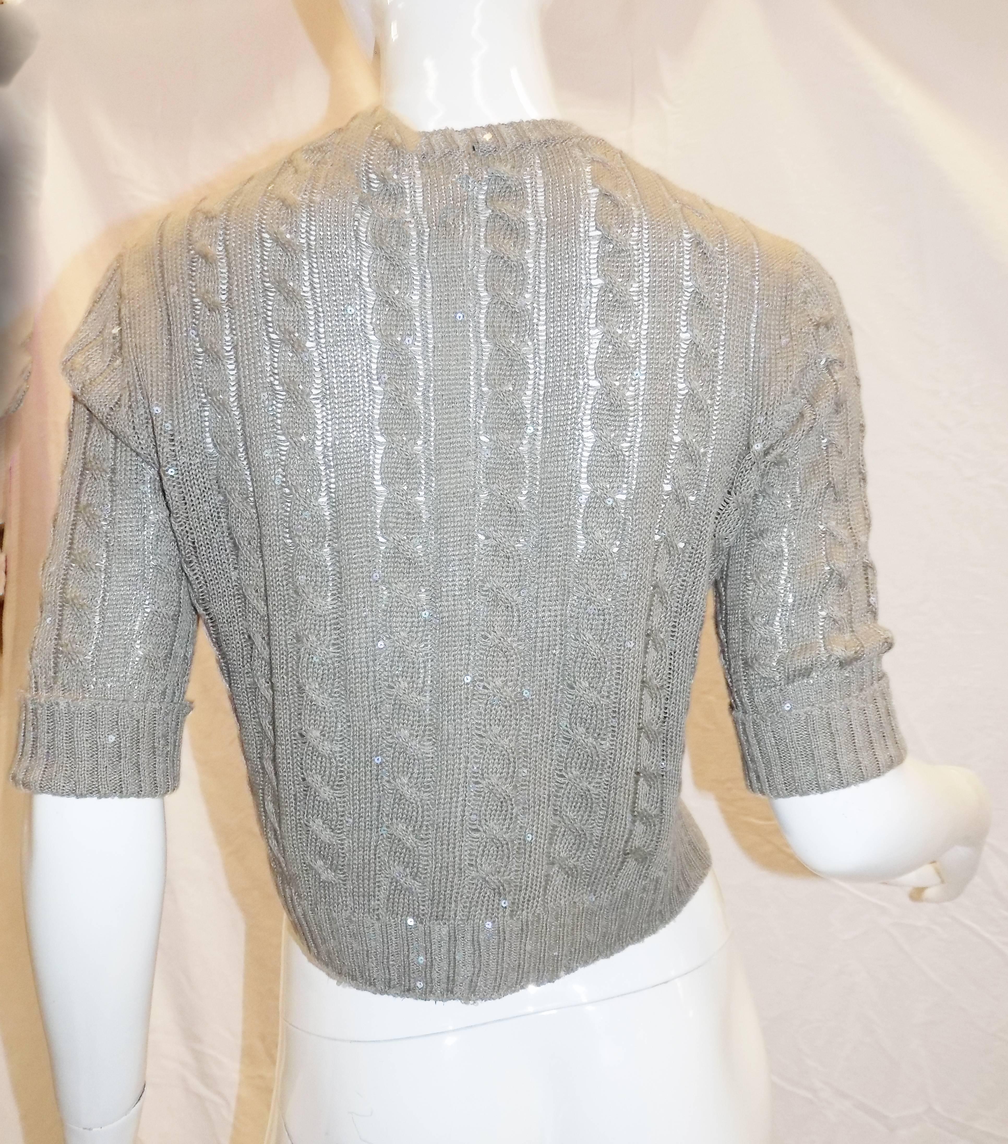 Brunello Cucinelli cable Knit Sequined Sweater cardigan crop top w zipper front 1