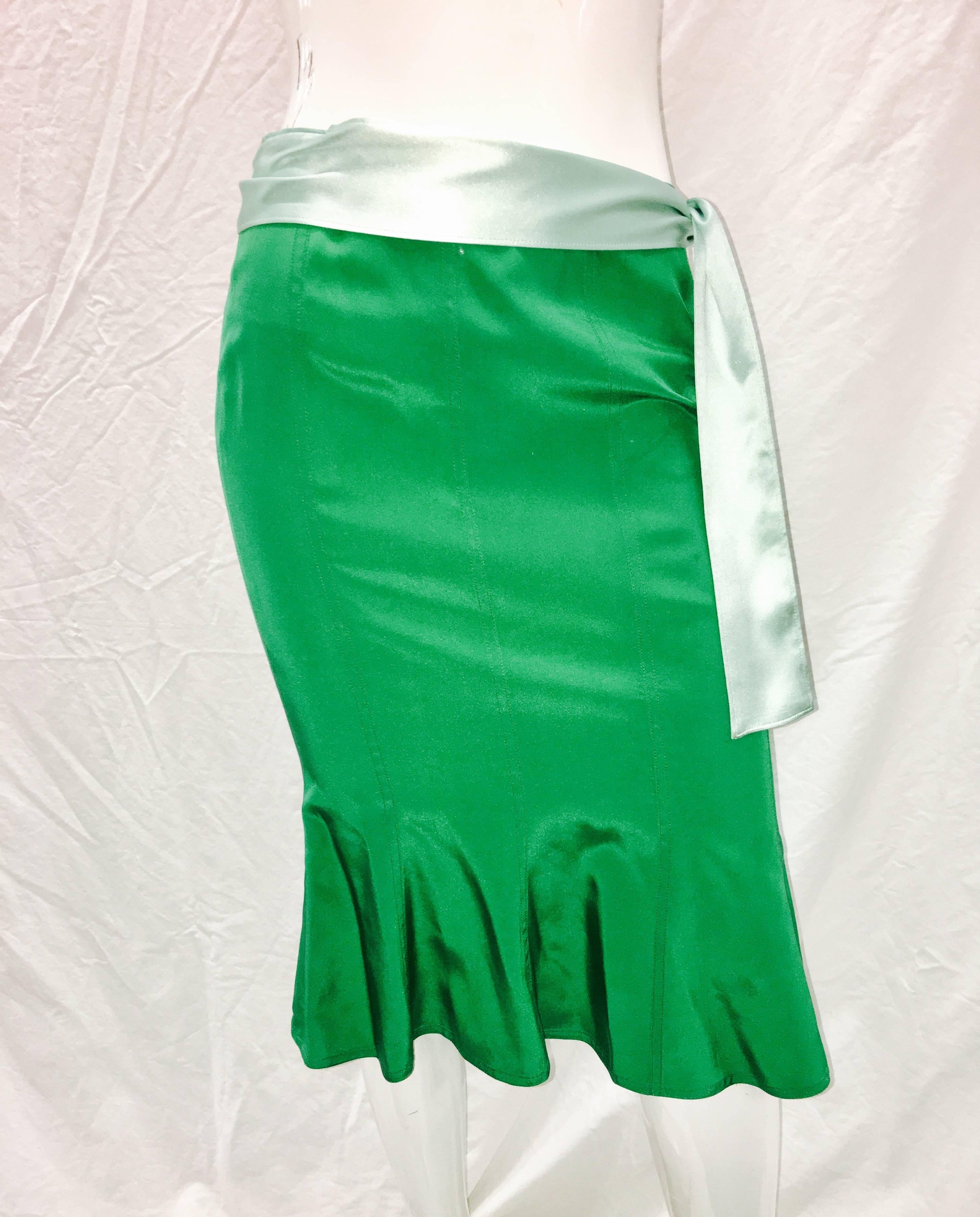 Green Tom Ford for Yves Saint Laurent silk skirt with Sash              For Sale