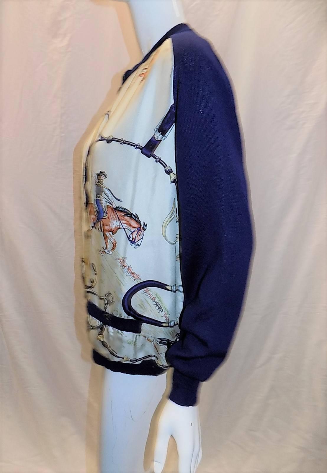 Hermes vintage equestrian cardigan sweater  J De Fougerolle In Excellent Condition For Sale In New York, NY