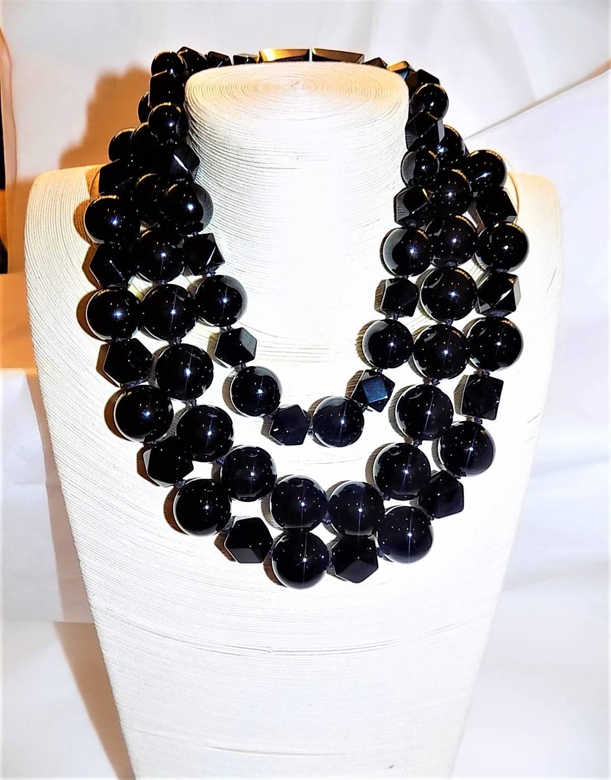 Patricia von Musulin Black onyx necklace silver inlay clasp For Sale 3