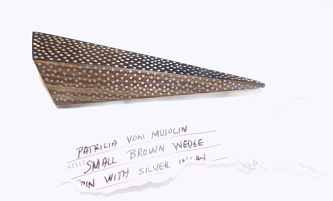 Rare Patricia von Musulin Vintage Ebony Brooch  with Dotted Silver Inlay For Sale 2