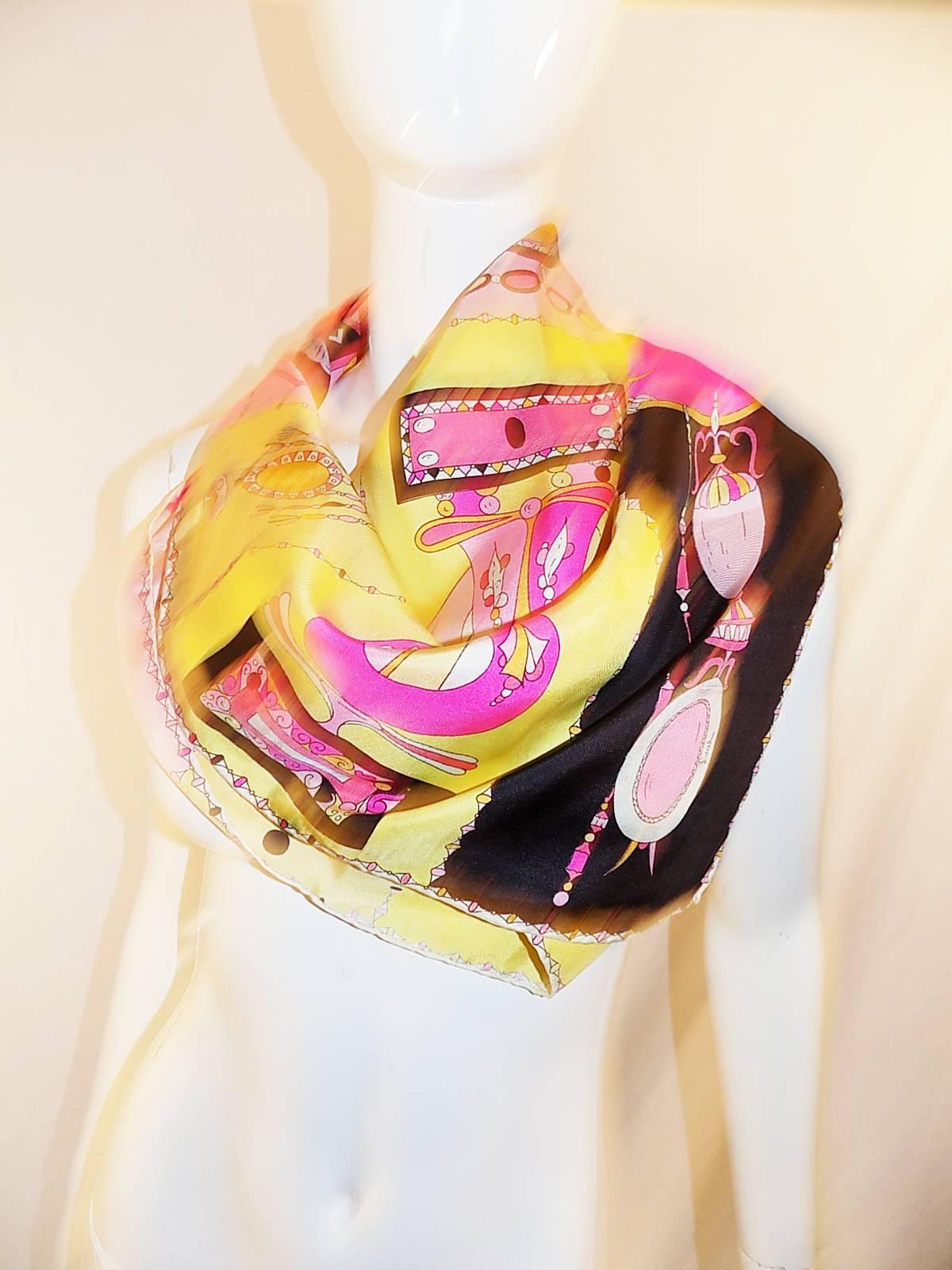 Fabulous print Emilio Pucci Vintage scarf in pristine condition ! Silk ,hand rolled edges . Perfect summer piece. Size 34