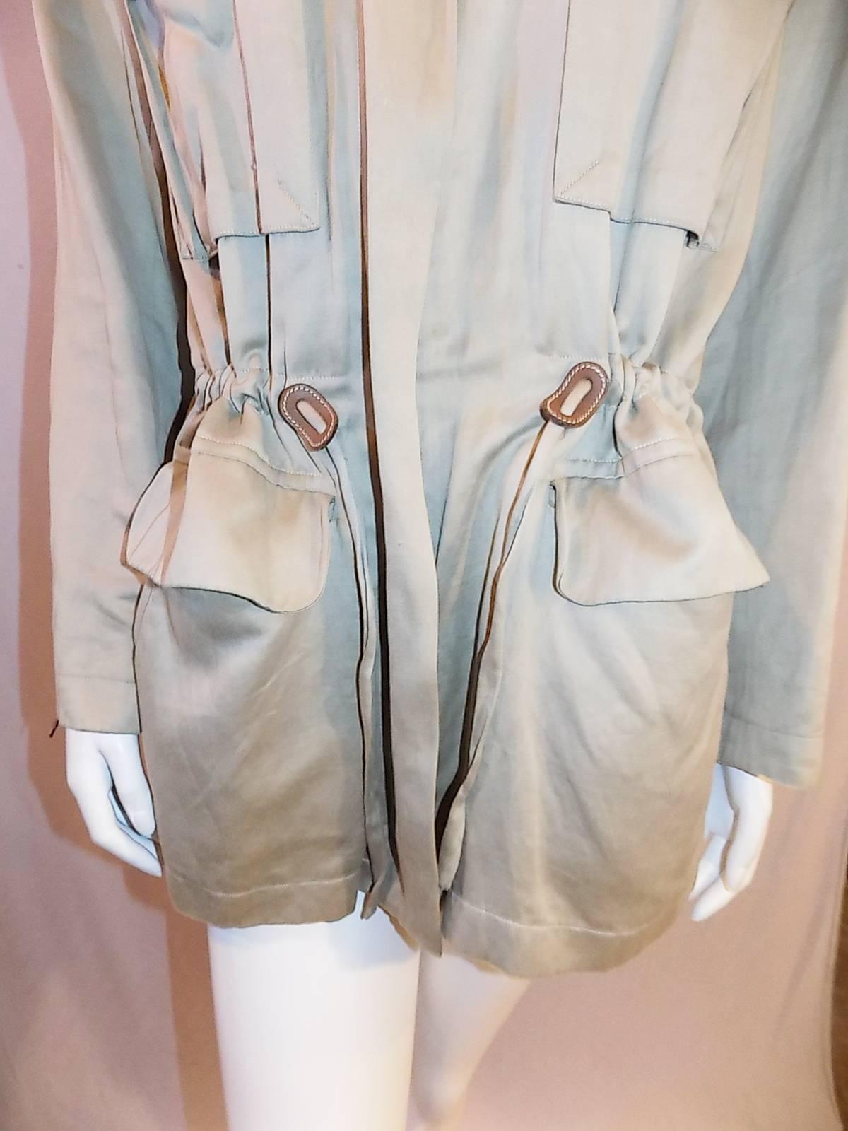 Hermes Hooded Safari Jacket with leather details In Excellent Condition For Sale In New York, NY