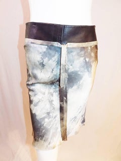 John Galliano for Dior Vintage watercolor silk skirt with leather waistband