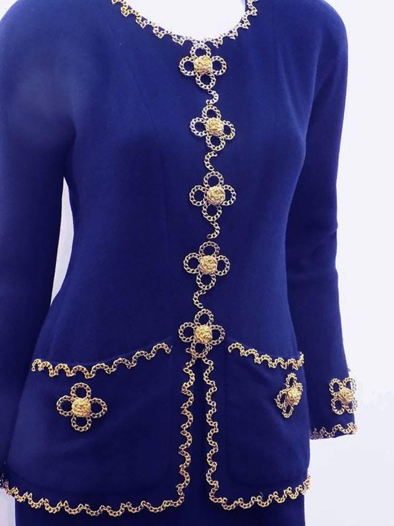 Purple Chanel Vintage Haute Couture Four Leaf Clover Chain adorned Jacket For Sale