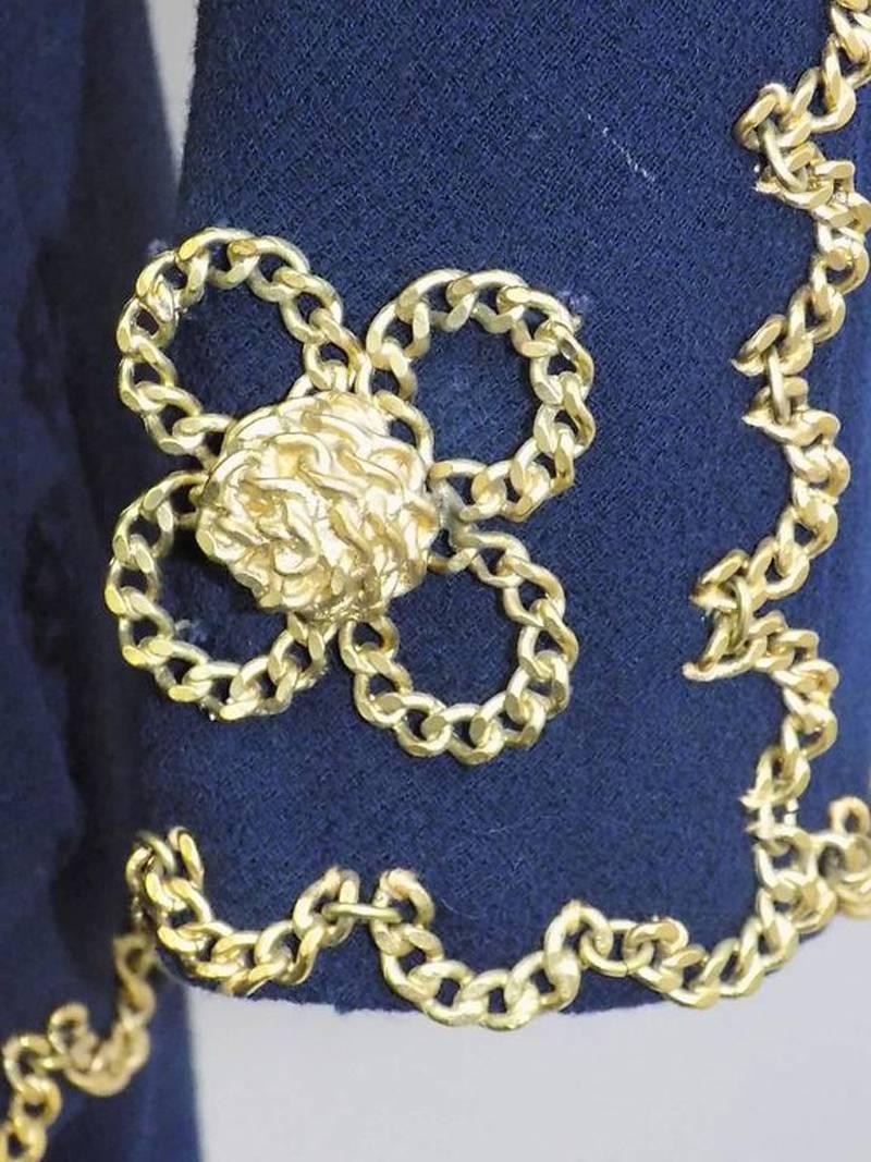 Women's Chanel Vintage Haute Couture Four Leaf Clover Chain adorned Jacket For Sale
