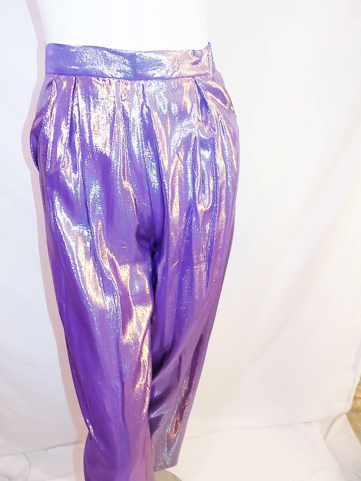 Purple Giorgio Sant Angelo vintage lame purple pants disco era 70 For Sale