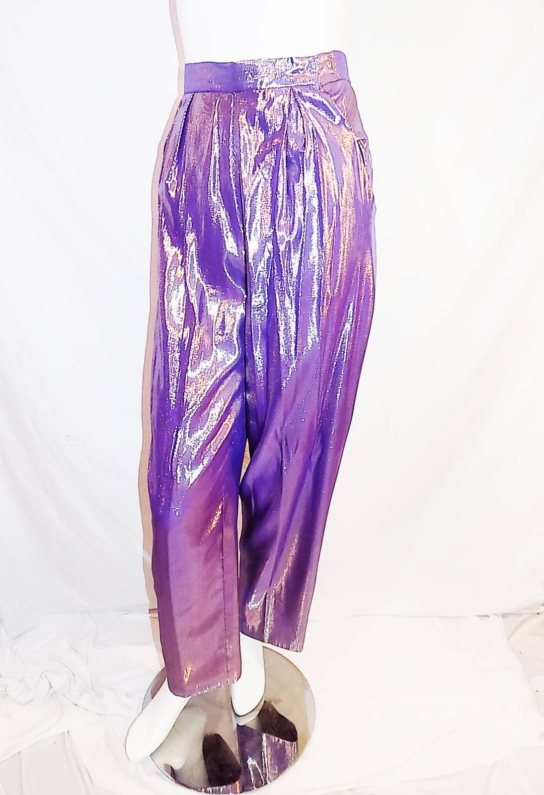 Giorgio Sant Angelo vintage lame purple pants disco era 70 In Excellent Condition For Sale In New York, NY