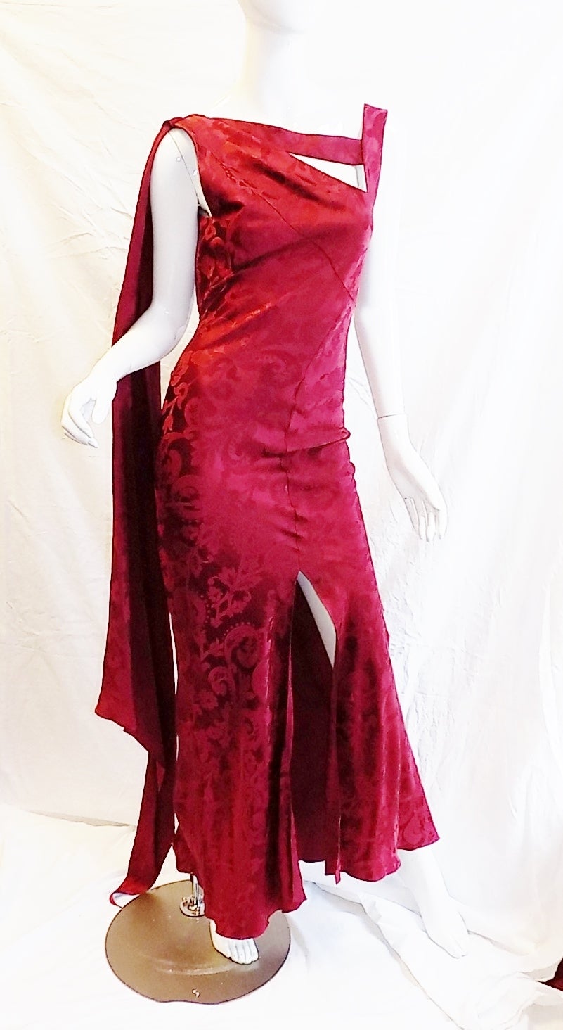 Christian Dior burgundy silk gown with long one shoulder drape  nwt $2445 1