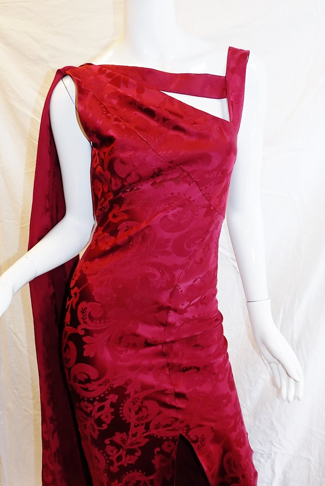 Women's Christian Dior burgundy silk gown with long one shoulder drape  nwt $2445